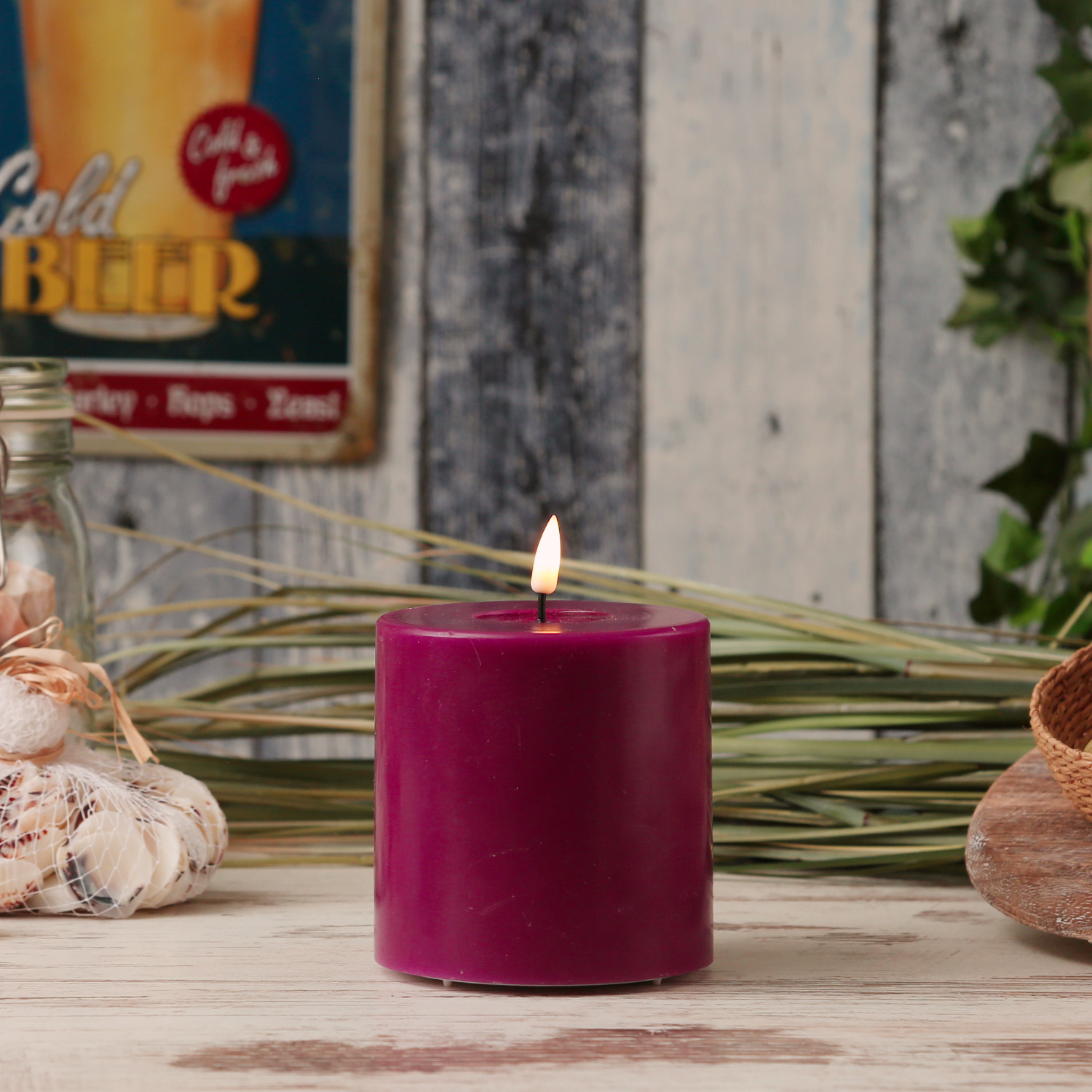 LED Stumpenkerze MIA - Echtwachs - realistische 3D Flamme - H: 10cm - D: 10cm - malve LED Stumpenkerze MIA - Echtwachs - realistische 3D Flamme - H: 10cm - D: 10cm - malve