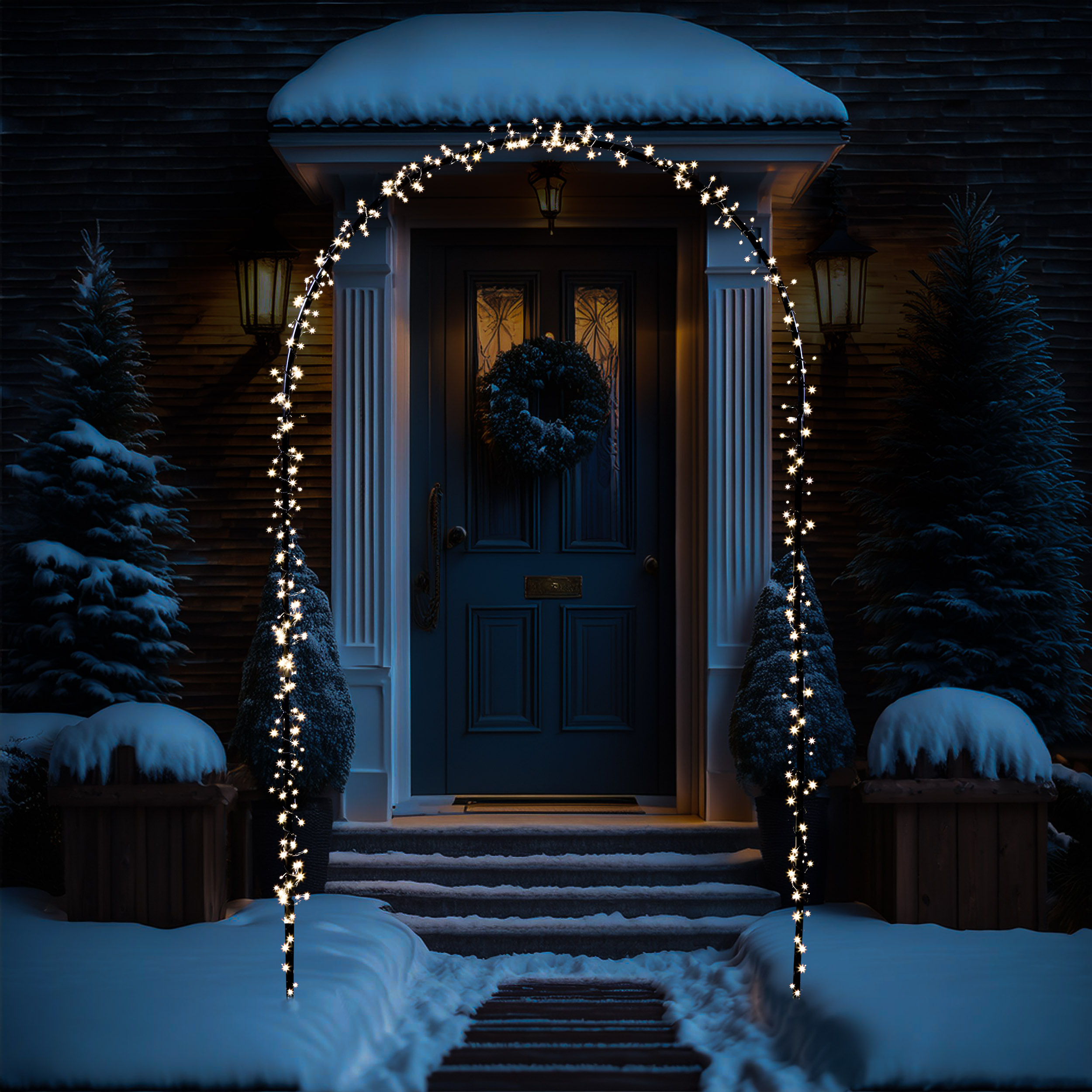 LED Türbogen - 500 warmweiße LED - H: 2,3m - B: 1,3m - 8 Funktionen - Außentrafo - schwarz LED Türbogen - 500 warmweiße LED - H: 2,3m - B: 1,3m - 8 Funktionen - Außentrafo - schwarz