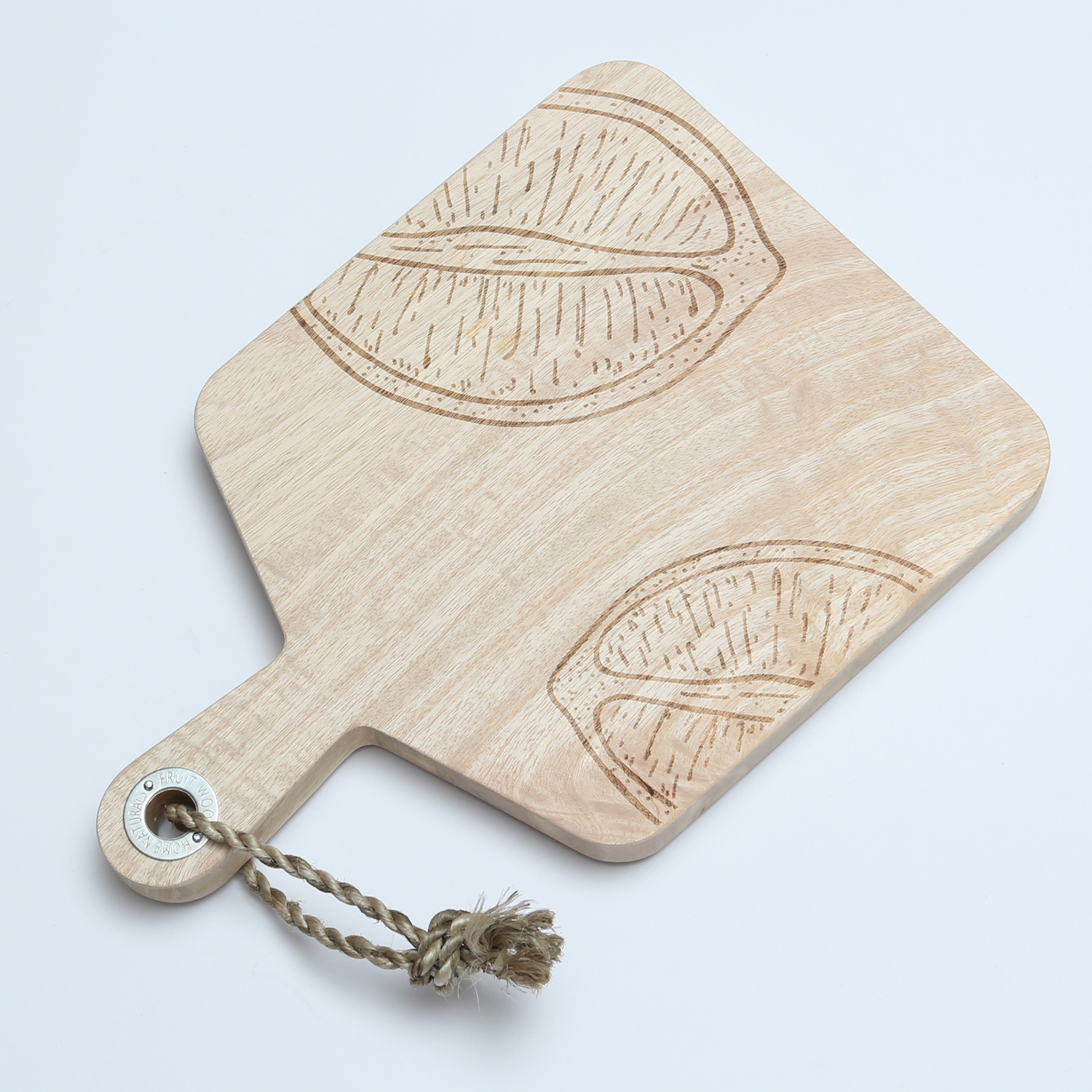 Schneidebrett - Vesperbrett - Mangoholz - Kordel - L: 38cm - Zitronenmotiv längs geschnitten - natur Schneidebrett - Vesperbrett - Mangoholz - Kordel - L: 38cm - Zitronenmotiv längs geschnitten - natur
