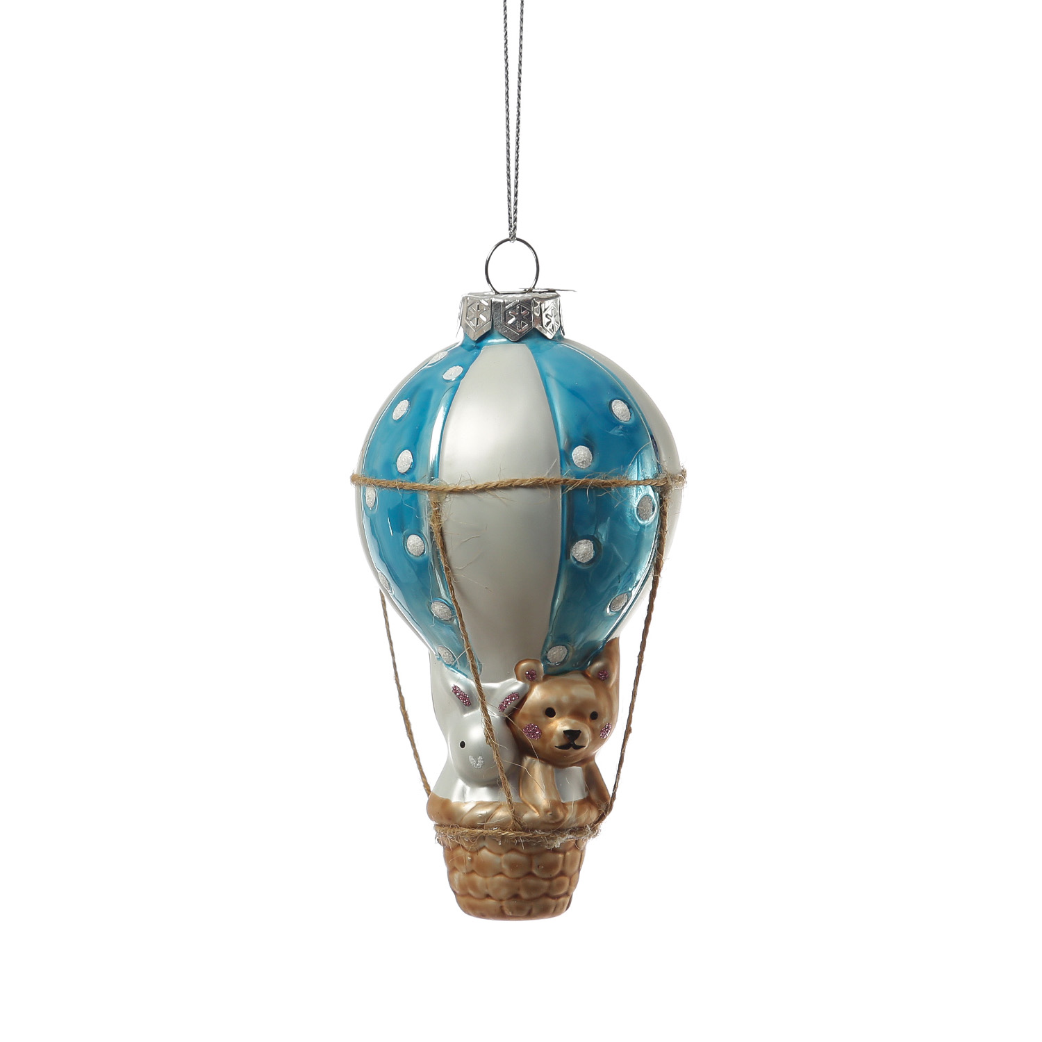Weihnachtsbaumschmuck BALLON mit Bärchen und Hase - Glas - H: 13cm - blau Weihnachtsbaumschmuck BALLON mit Bärchen und Hase - Glas - H: 13cm - blau
