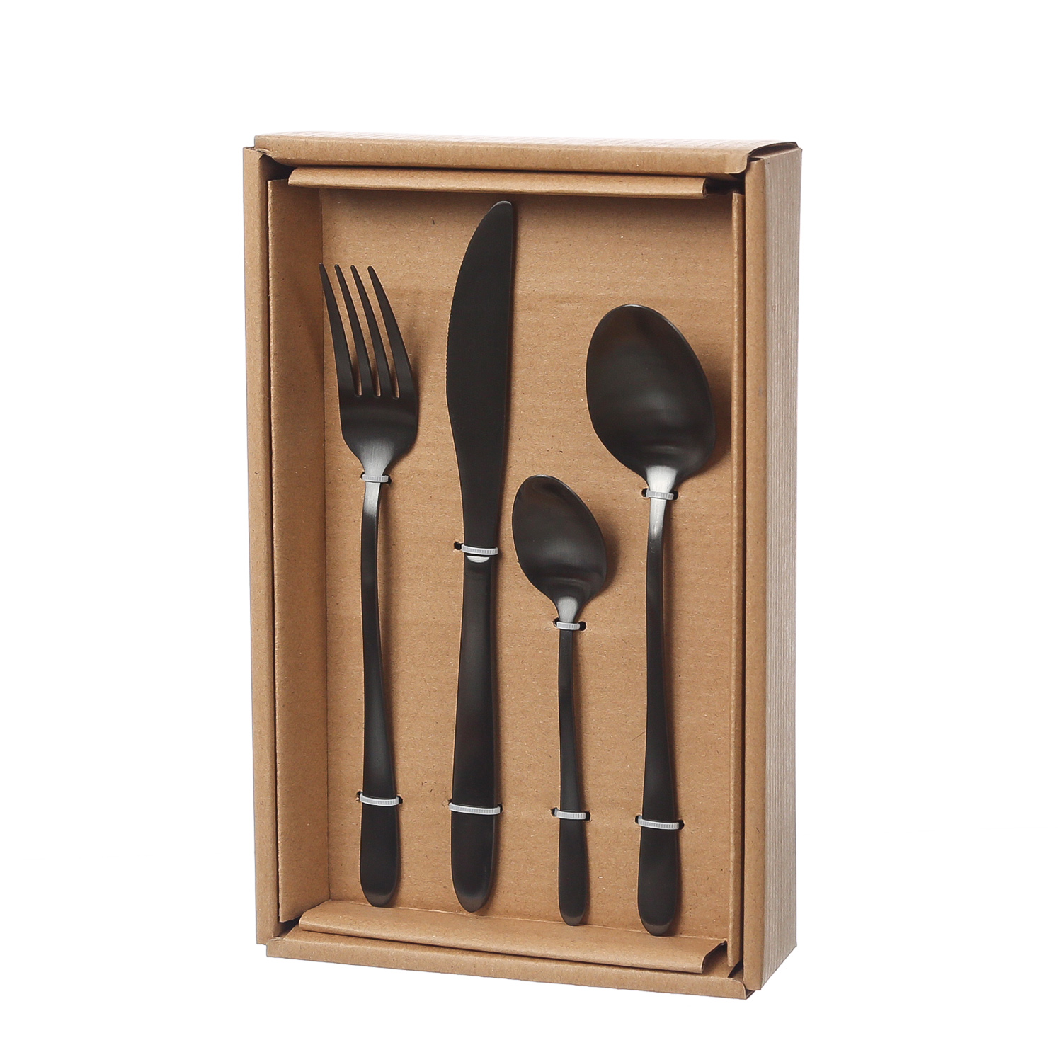 Besteck Set BRIT - Edelstahl - 16-teilig - je 4x Messer, Gabel, Löffel, Teelöffel - schwarz matt