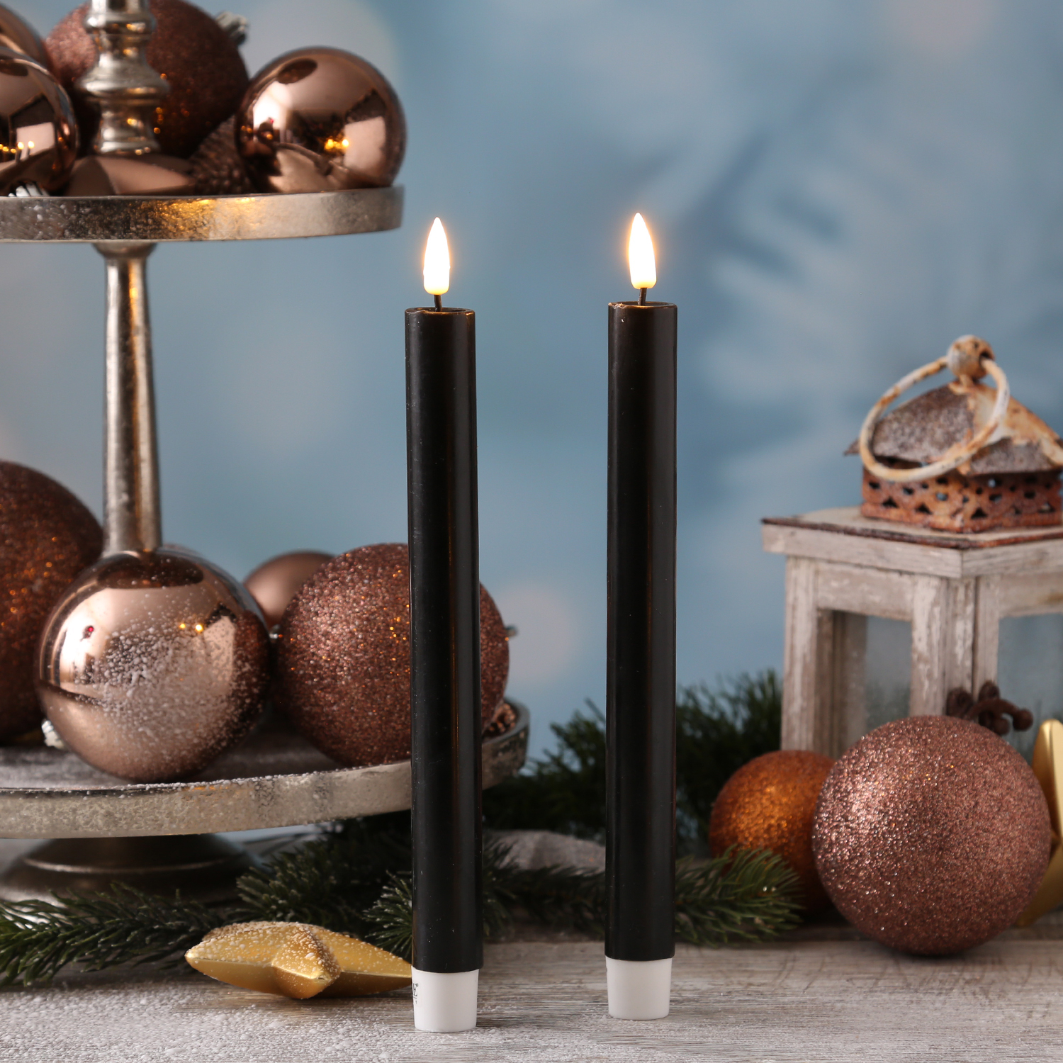LED Stabkerzen MIA - Echtwachs - realistische 3D Flamme - H: 24cm - Batteriebetrieb - schwarz - 2 St LED Stabkerzen MIA - Echtwachs - realistische 3D Flamme - H: 24cm - Batteriebetrieb - schwarz - 2 St