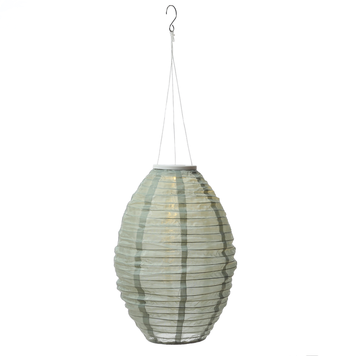 LED Solar Lampion oval - warmweiße LED - H: 33cm - D: 22cm - Lichtsensor - grün