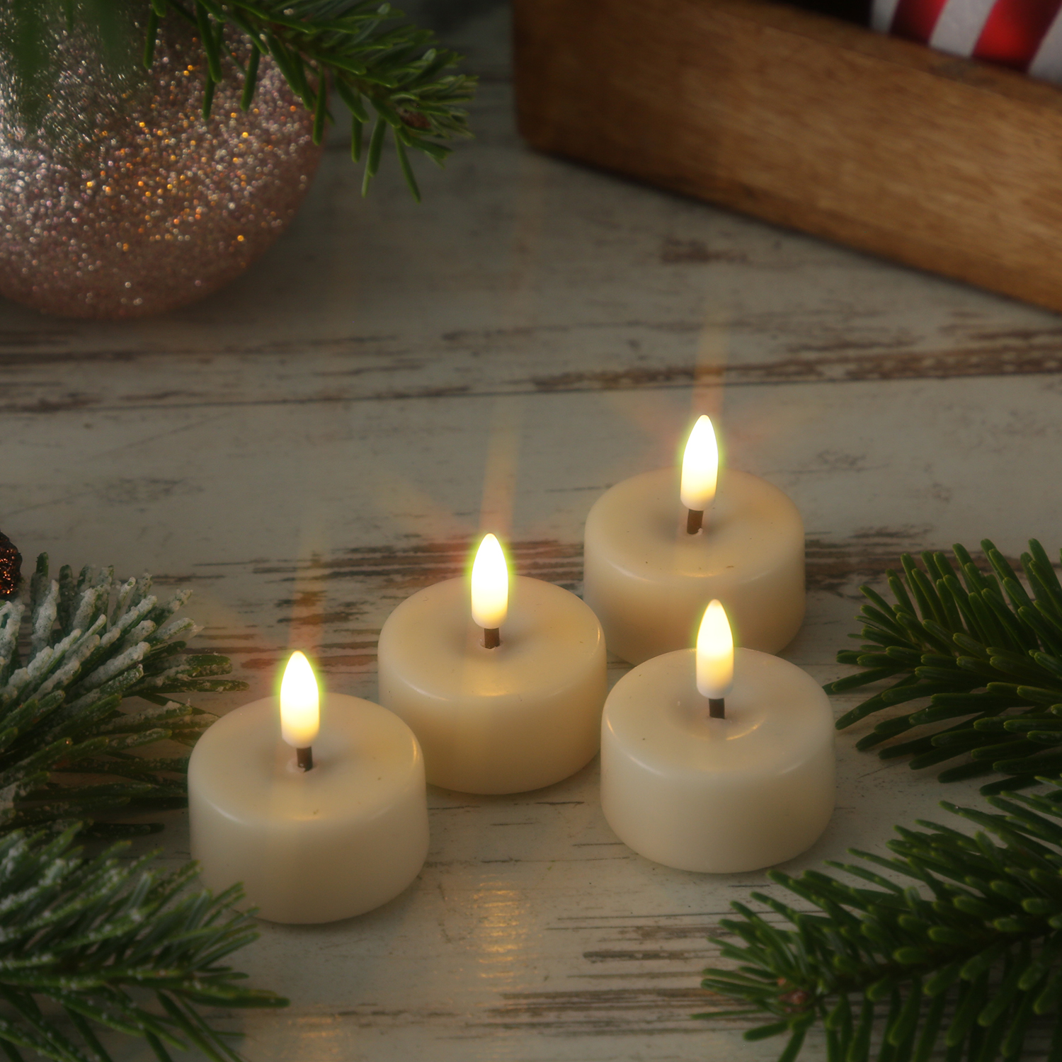 LED Mini Teelichter MIA - realistische 3D Flamme - D: 3,5cm - inkl. Batterien - creme - 4 Stück