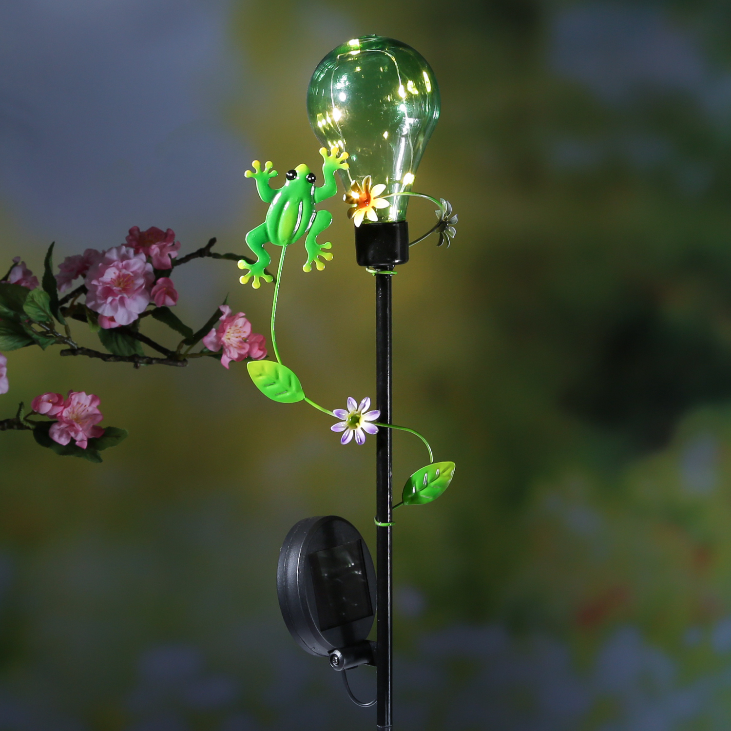 LED Solar Gartenstecker Glühbirne mit Frosch - 5 warmweiße LED - H: 84cm - Lichtsensor LED Solar Gartenstecker Glühbirne mit Frosch - 5 warmweiße LED - H: 84cm - Lichtsensor