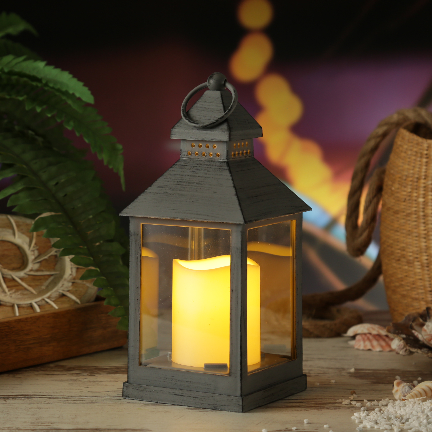 LED Laterne mit Kerze - warmweiss flackernde LED - H- 23cm - Batteriebetrieb - grau LED Laterne mit Kerze - warmweiss flackernde LED - H- 23cm - Batteriebetrieb - grau