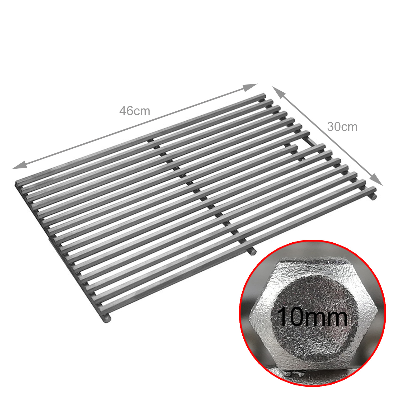 HEXAGON Grillrost - Solider Edelstahl 10mm - perfektes Branding - 46 x 30cm