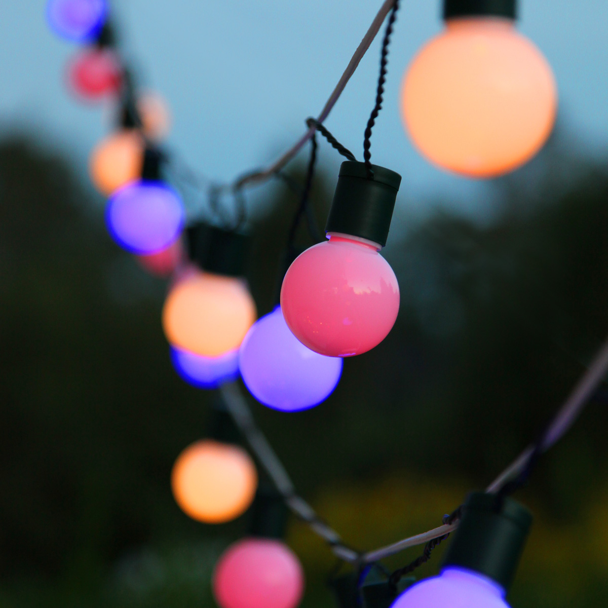 LED Party Lichterkette - 20 bunte LED - L: 5,7m - grünes Kabel - outdoor - pastelfarben