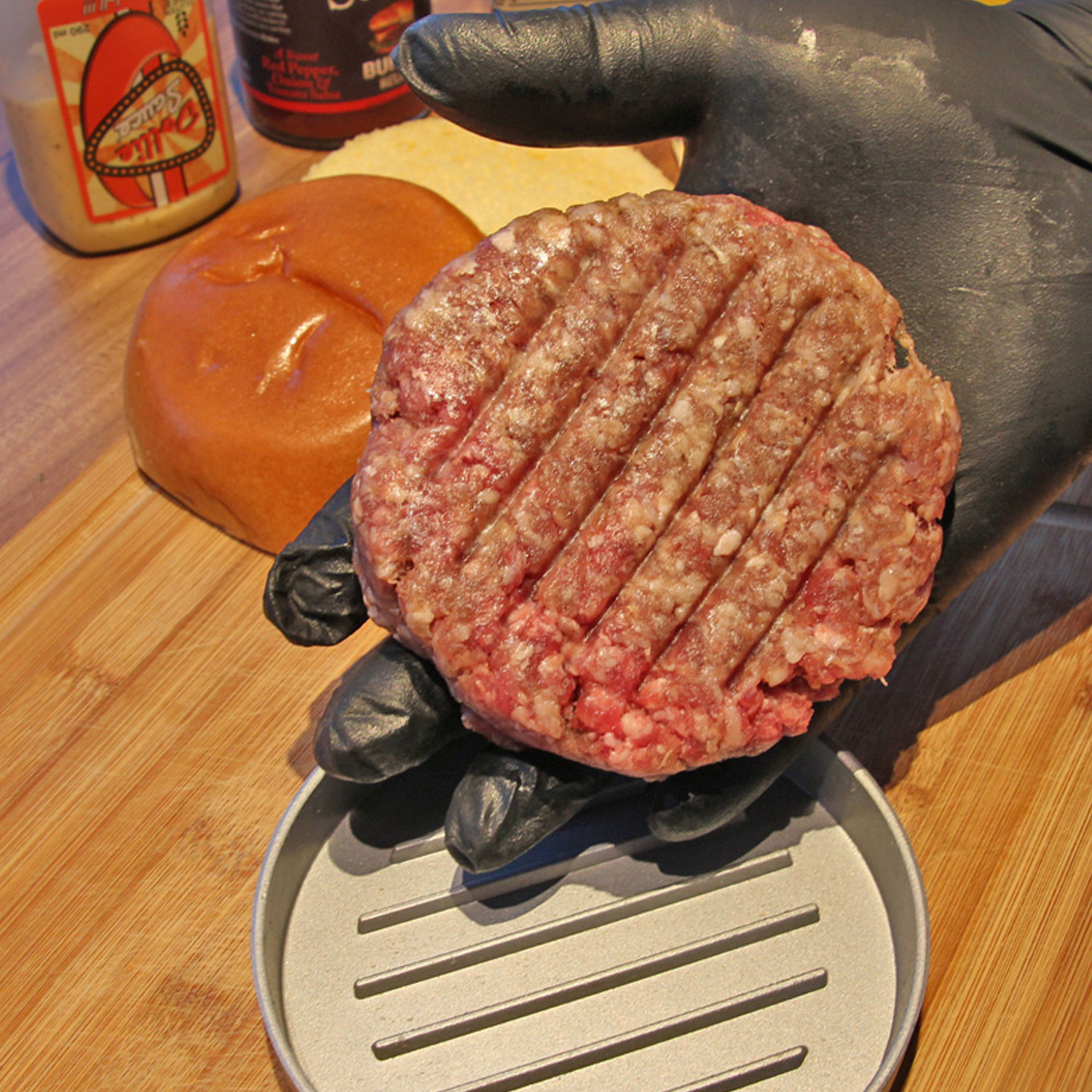 Burgerpresse - Pattypresse für selbstgemachte Burger - 12cm Durchmesser - Aluminium