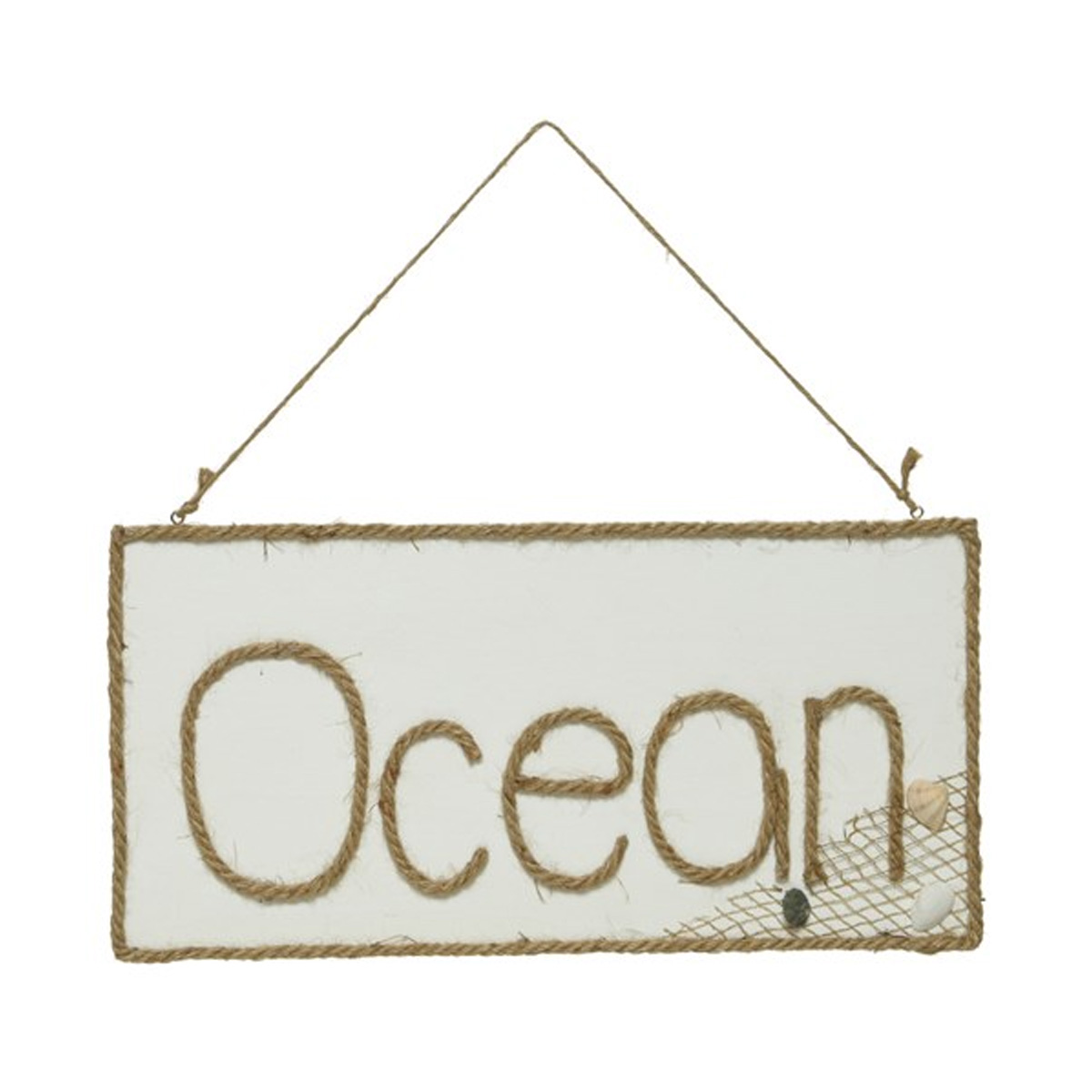 Wandbild OCEAN - Holz - Juteseilschriftzug - Seilhalterung - H: 20cm