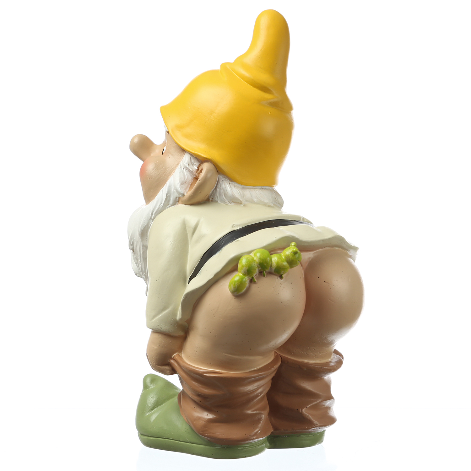 Gartenzwerg Hose Runter mit Raupe - Frecher Zwerg mit nacktem Po  - Polyresin - H: 27cm
