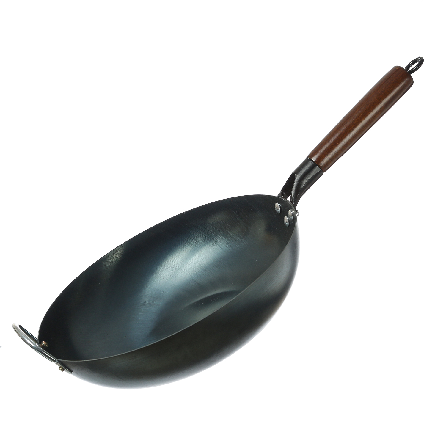 WOK Pfanne 32cm - Eisen mit Holzgriff und Schwenkgriff