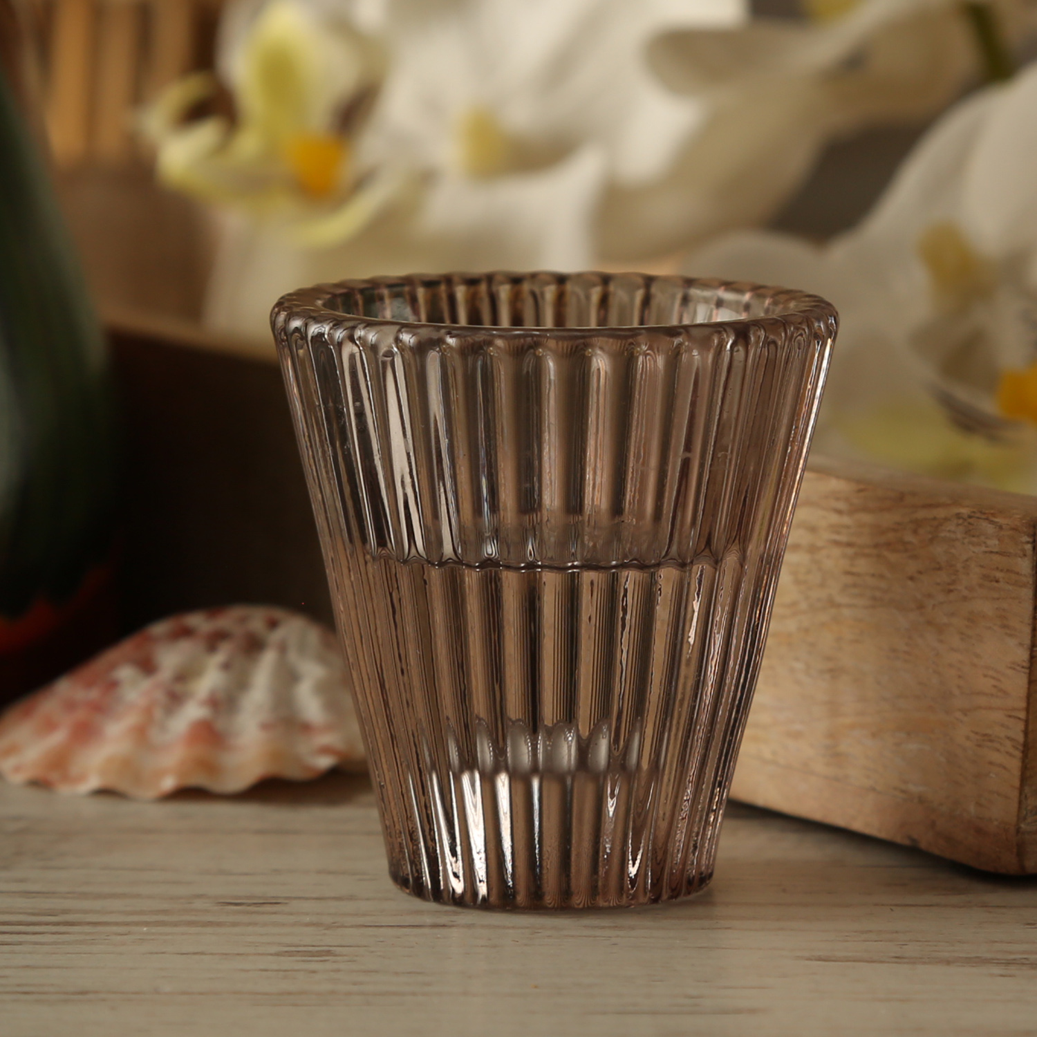 Kerzenhalter - 2in1 - Teelichthalter oder Stabkerzenhalter - Glas - H: 6,5cm - grau Kerzenhalter - 2in1 - Teelichthalter oder Stabkerzenhalter - Glas - H: 6,5cm - grau