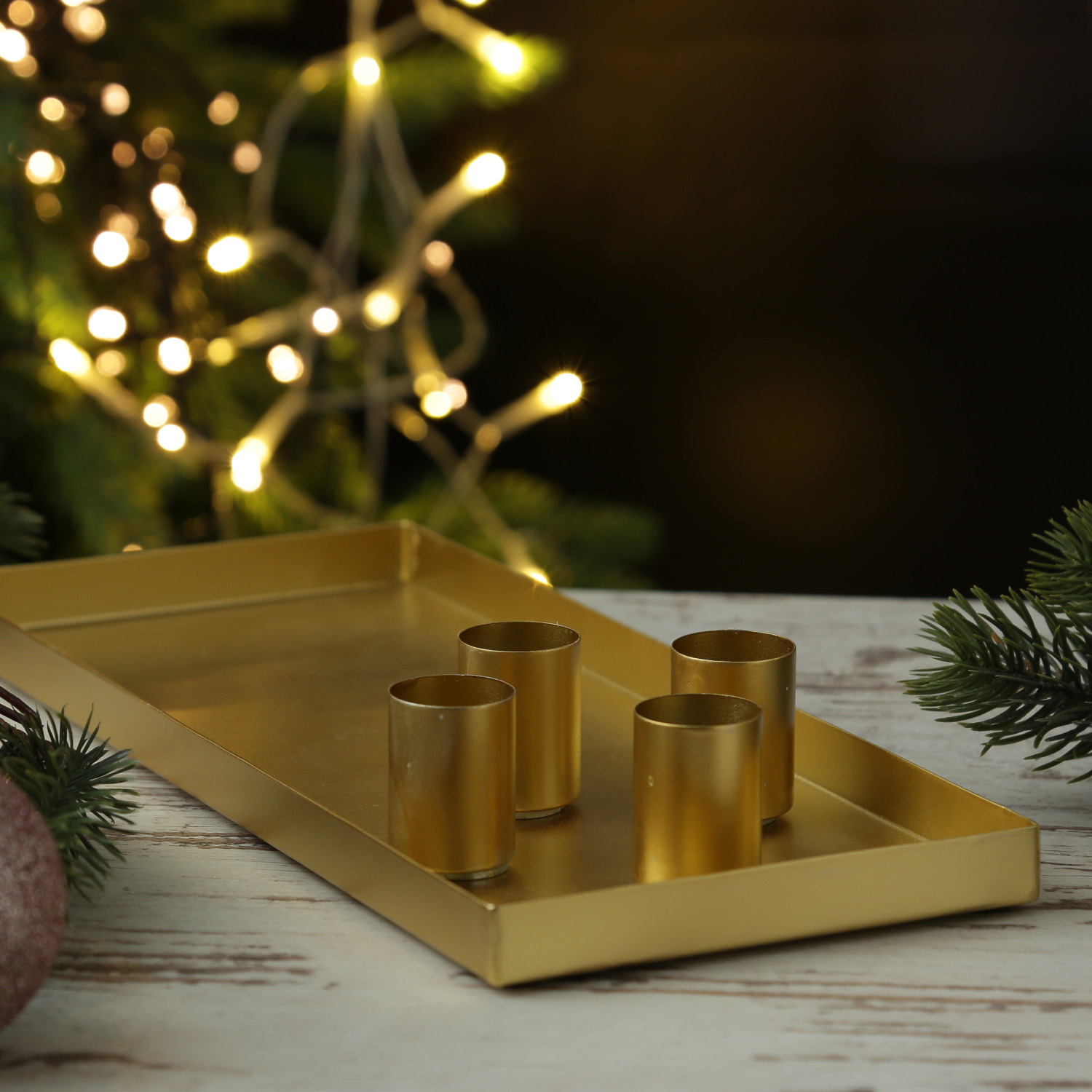 Stabkerzenhalter magnetisch - Kerzenständer für 4 Stabkerzen - Kerzentablett - 29x12cm - gold Stabkerzenhalter magnetisch - Kerzenständer für 4 Stabkerzen - Kerzentablett - 29x12cm - gold