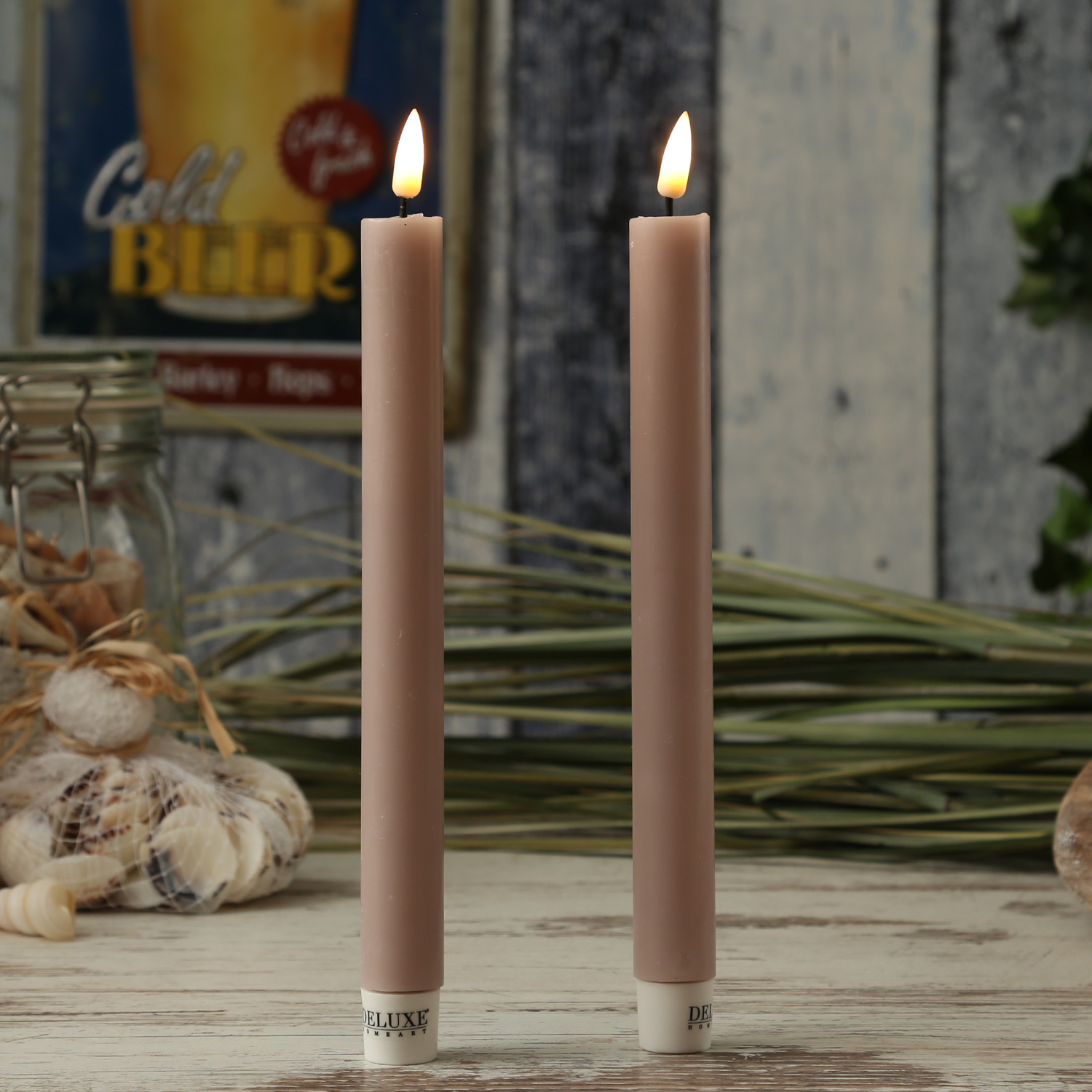 LED Stabkerzen MIA - Echtwachs - realistische 3D Flamme - H: 24cm - altrosa - 2 Stk LED Stabkerzen MIA - Echtwachs - realistische 3D Flamme - H: 24cm - altrosa - 2 Stk