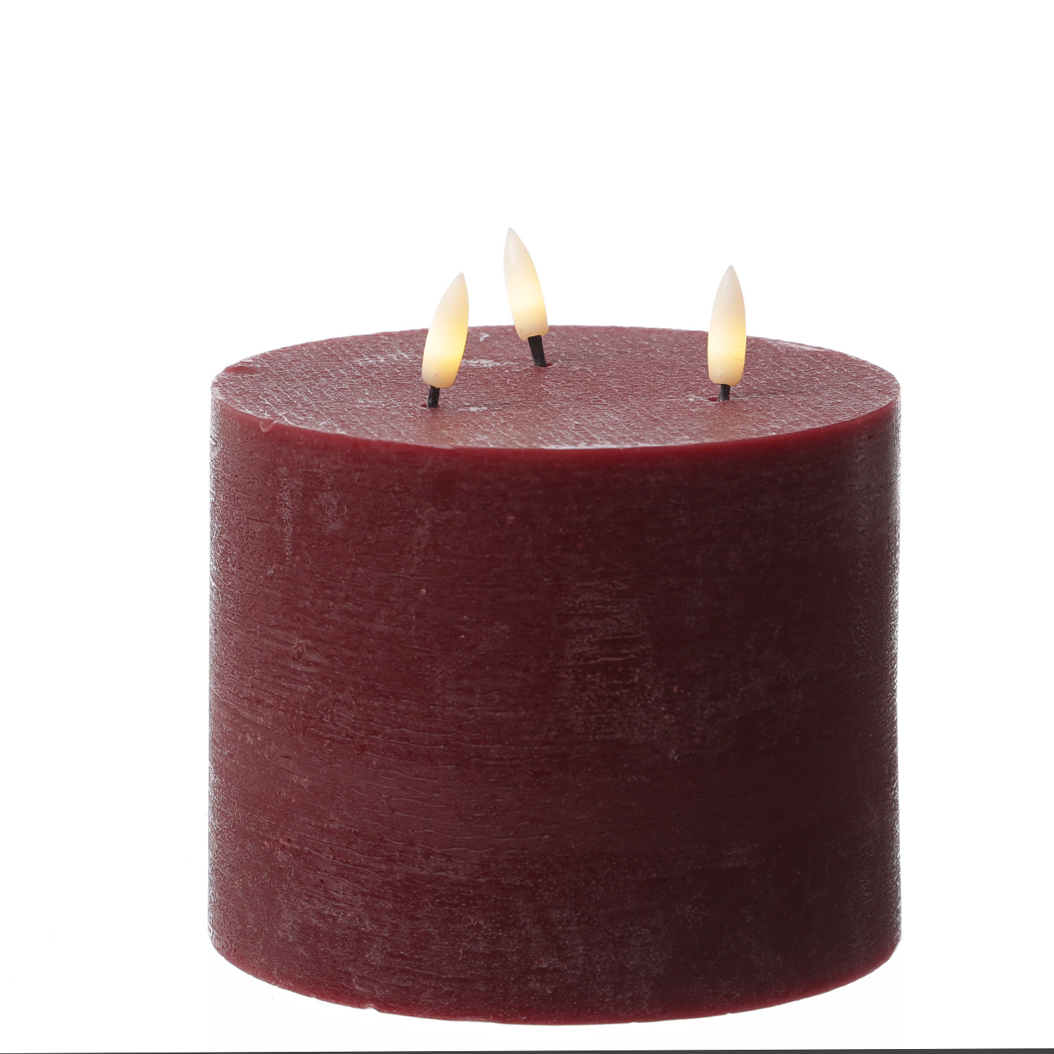 XXL LED Kerze - 3-Docht - Echtwachs - Timer - H: 15cm D: 15cm - rot