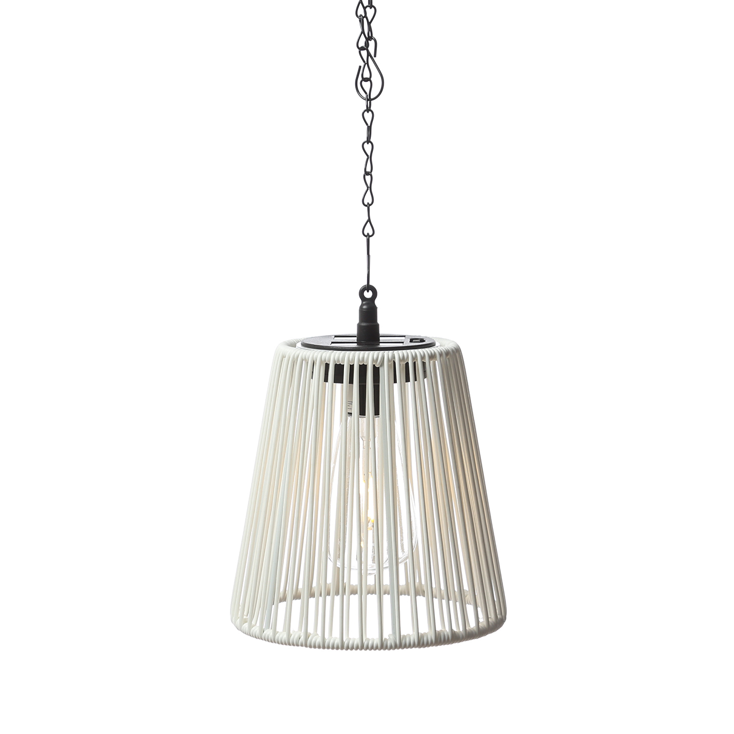 LED Solar Hängeleuchte - Kunststoffseil - warmweiße LED - H: 18cm - Lichtsensor - weiß