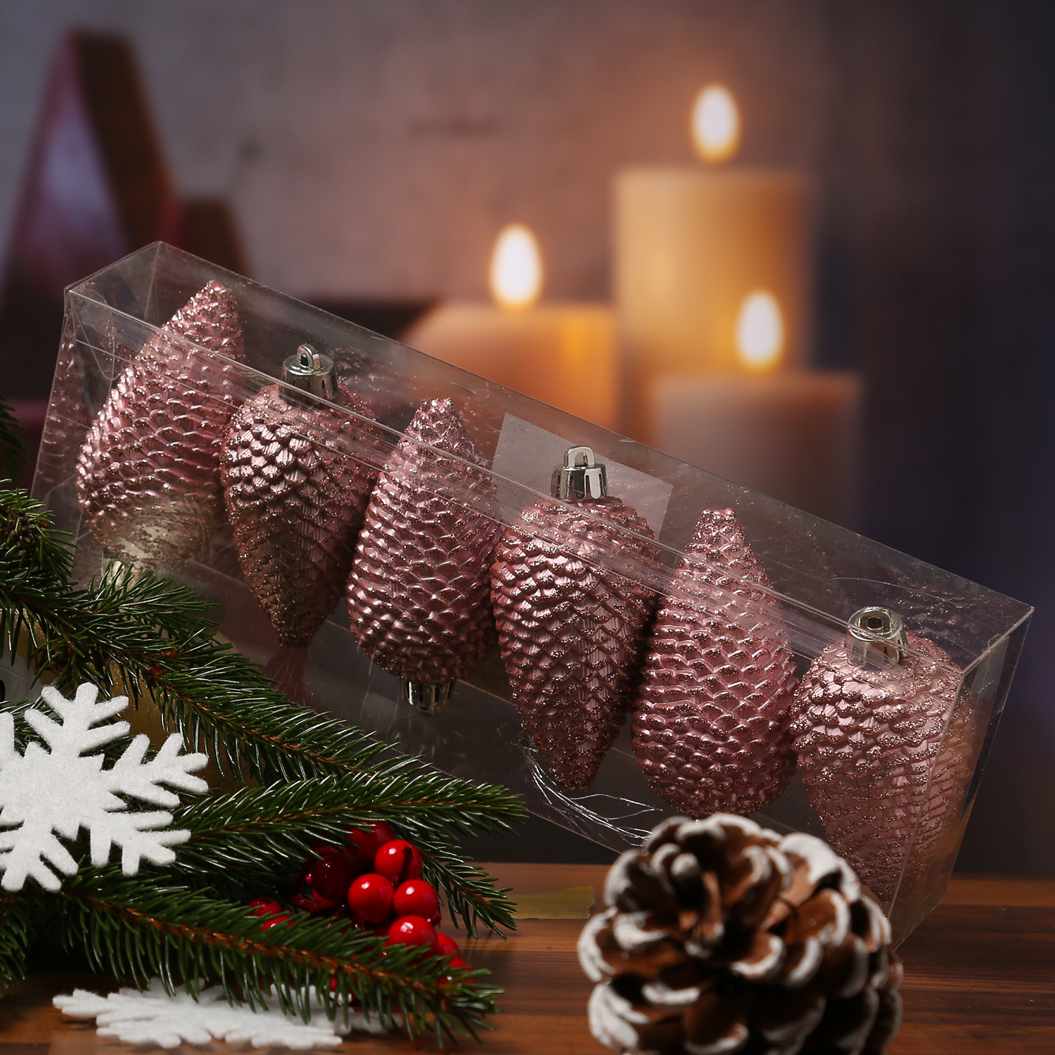 Christbaumschmuck ZAPFEN - Weihnachtsbaumschmuck - bruchfest - glitzernd - H: 8cm - rosa - 6er Set Christbaumschmuck ZAPFEN - Weihnachtsbaumschmuck - bruchfest - glitzernd - H: 8cm - rosa - 6er Set