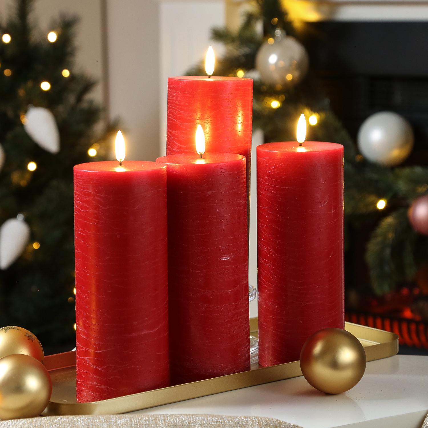 LED Kerzenset PIA - Rustik-Optik - H: 20cm - inkl. Batterien und Fernbedienung - rot - 4er Set LED Kerzenset PIA - Rustik-Optik - H: 20cm - inkl. Batterien und Fernbedienung - rot - 4er Set