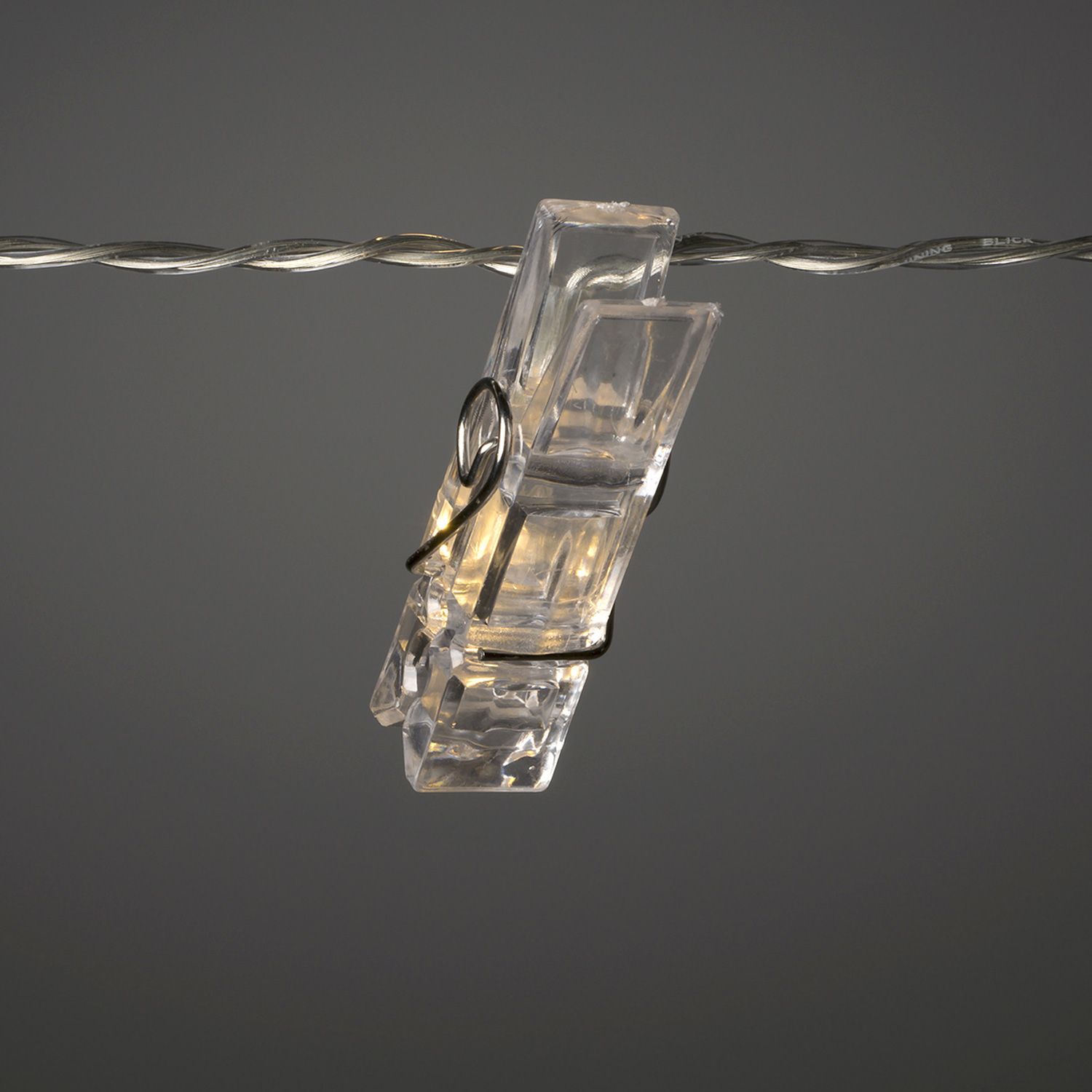 LED Clip Lichterkette - 12 Wäscheklammern - warmweiße LED - L: 2,75m - Trafo 4,5V - transparent