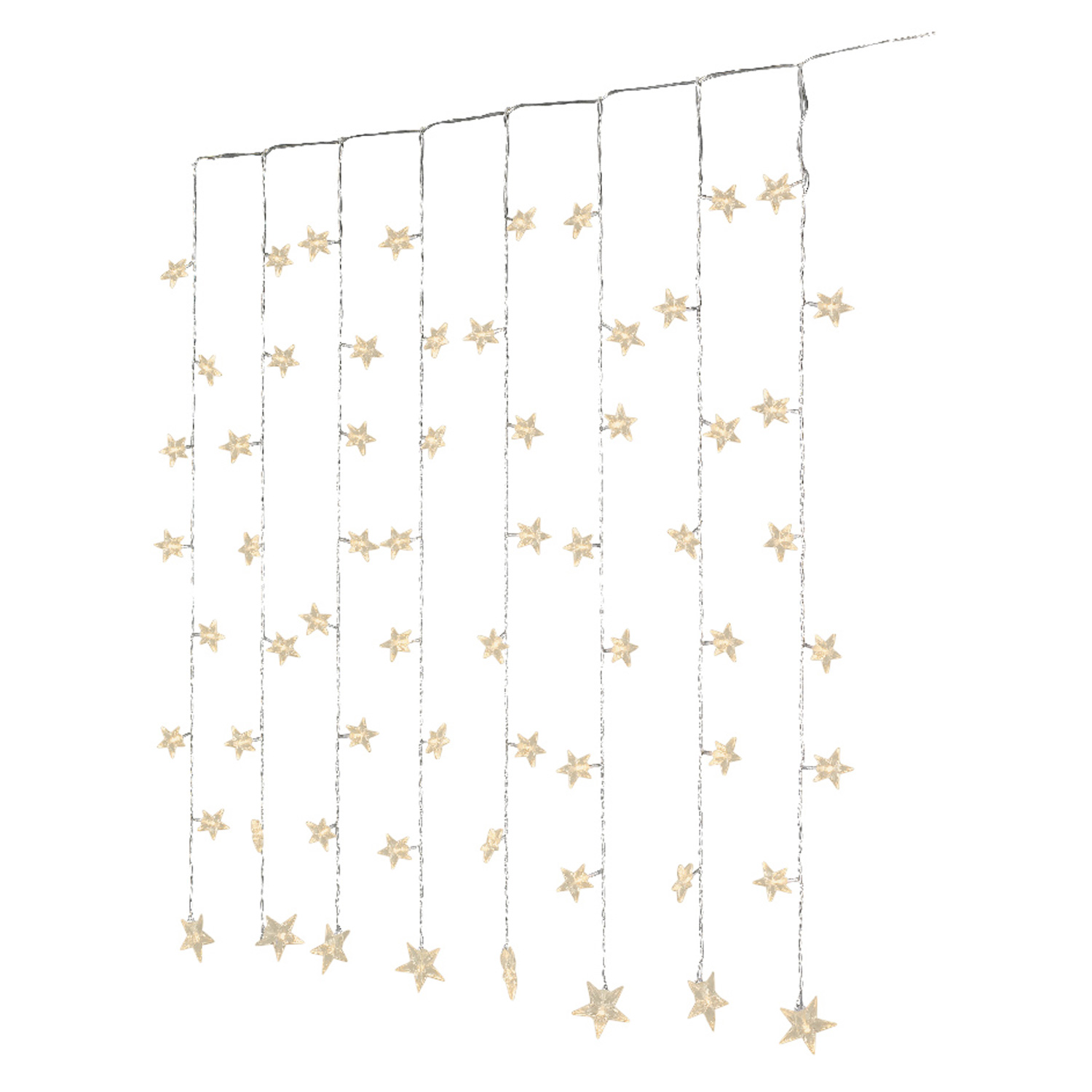 LED Lichtervorhang STERNE - 64 warmweiße LED - L: 1,2m - H: 1m - Trafo - für Innen - transparent LED Lichtervorhang STERNE - 64 warmweiße LED - L: 1,2m - H: 1m - Trafo - für Innen - transparent