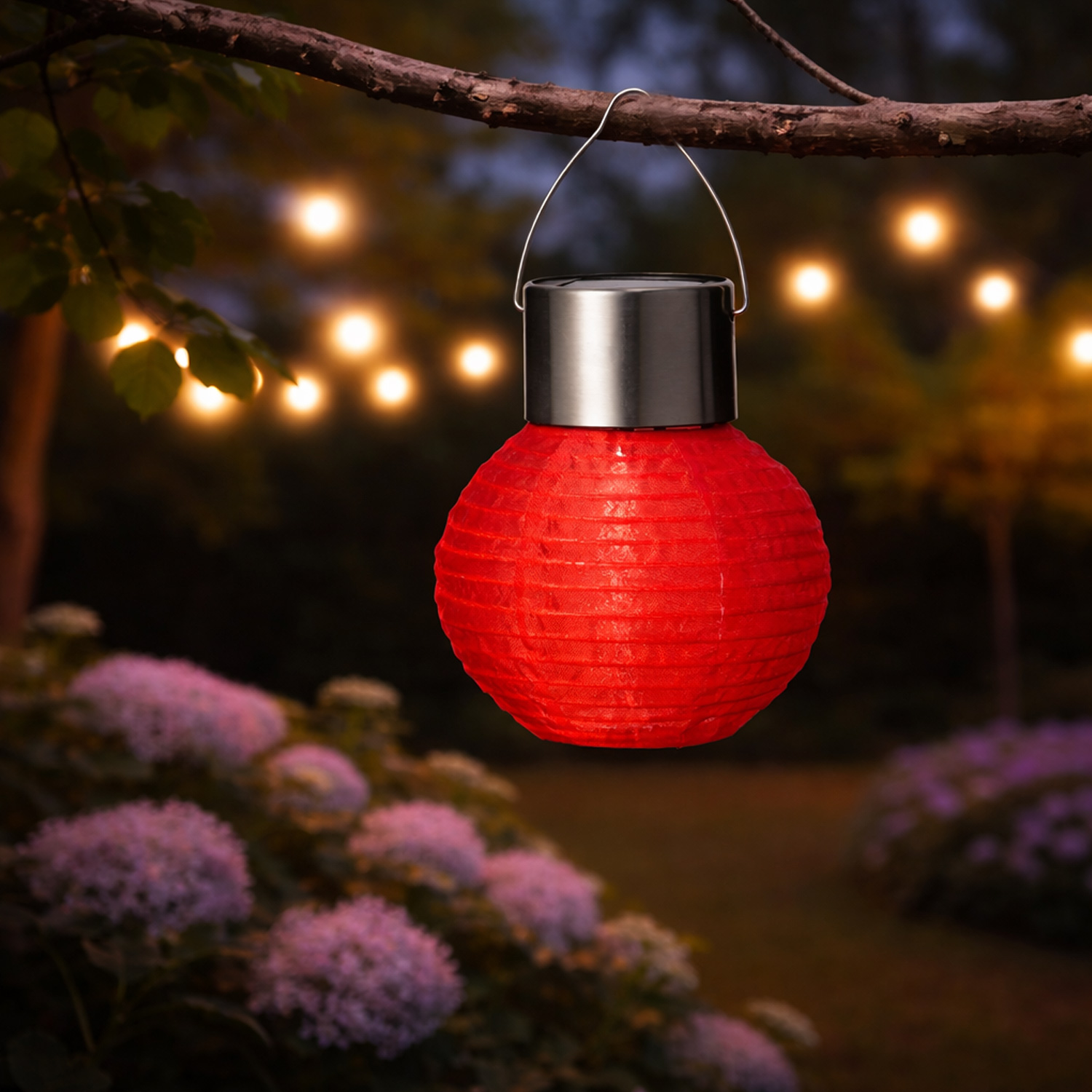 LED Solar Mini Lampion - kaltweiße LED - H: 9,5cm - D: 7cm - Lichtsensor - rot