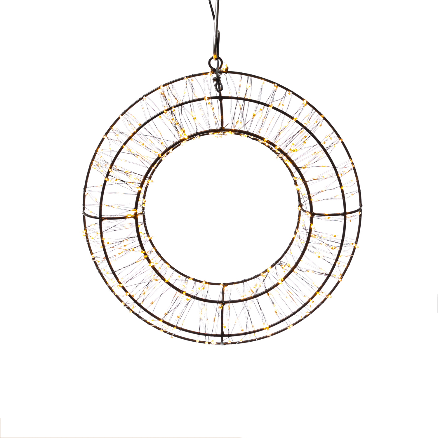 LED Kranz abgeflacht - Lichterkranz mit 400 bernstein LED - D: 30cm - 8Modi/Timer - Innen/Außen LED Kranz abgeflacht - Lichterkranz mit 400 bernstein LED - D: 30cm - 8Modi/Timer - Innen/Außen