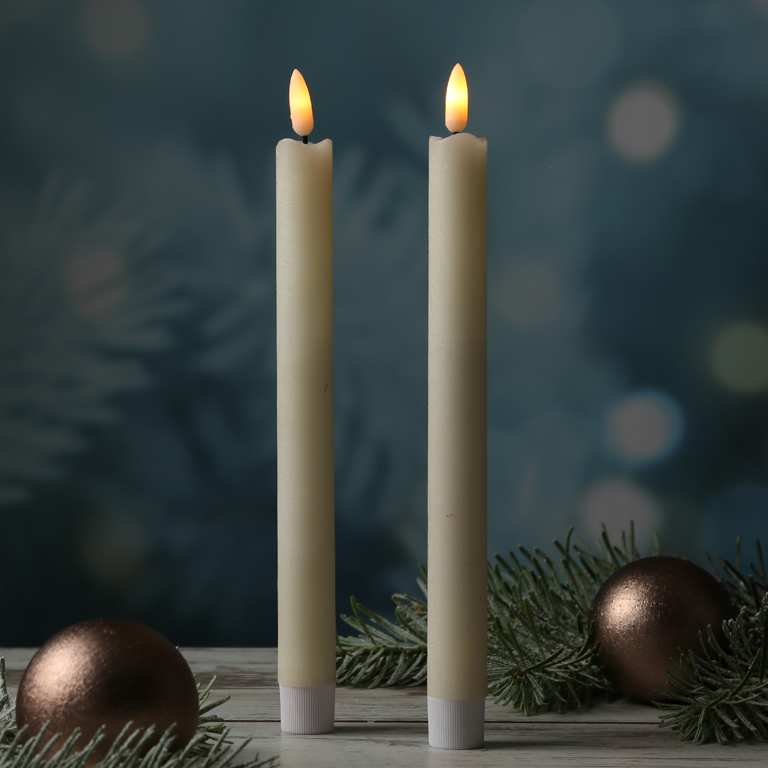 LED Stabkerzen Flamme - Echtwachs - flackernde warmweiße LED - H: 25cm - Timer - creme - 2er Set LED Stabkerzen Flamme - Echtwachs - flackernde warmweiße LED - H: 25cm - Timer - creme - 2er Set