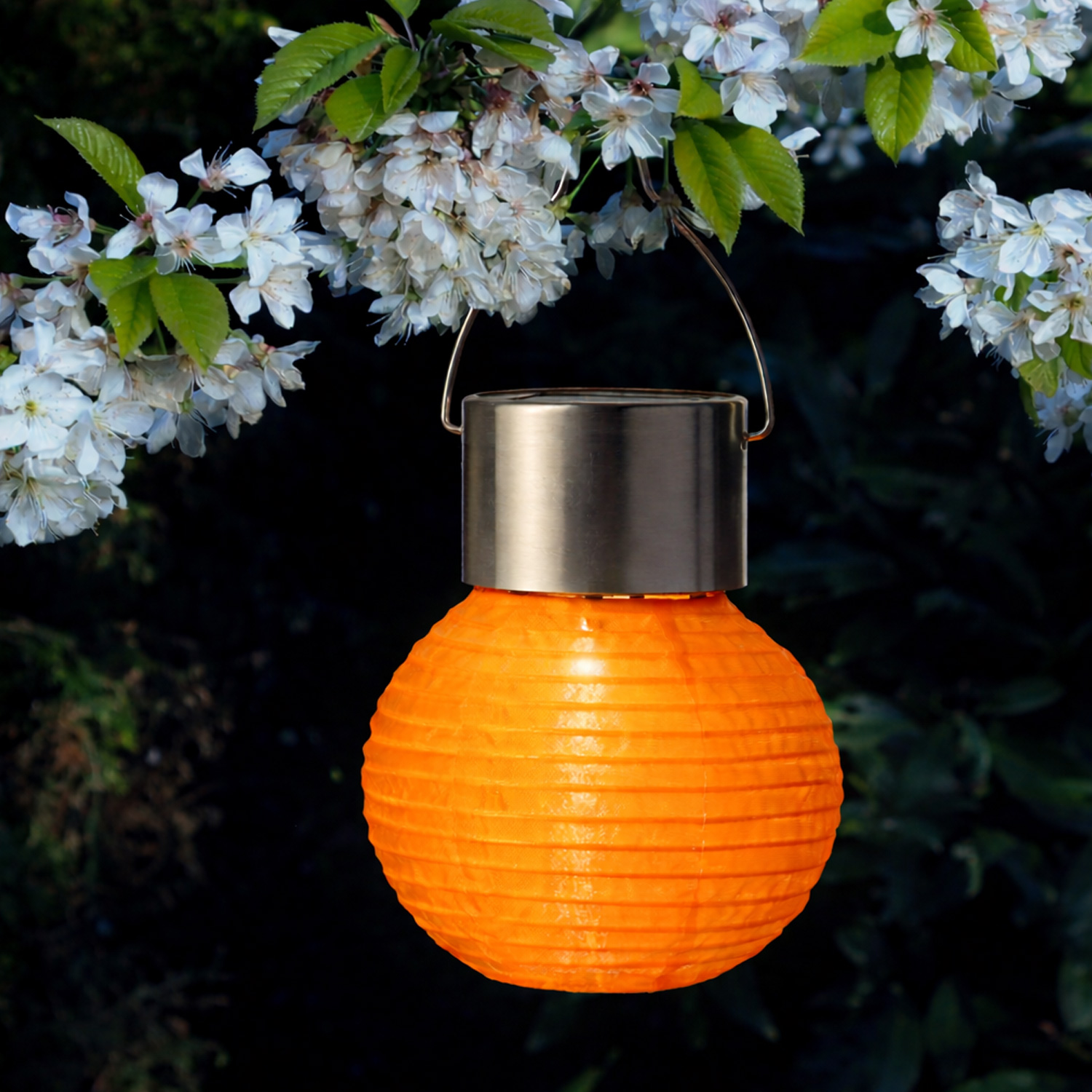 LED Solar Mini Lampion - kaltweiße LED - H: 9,5cm - D: 7cm - Lichtsensor - orange