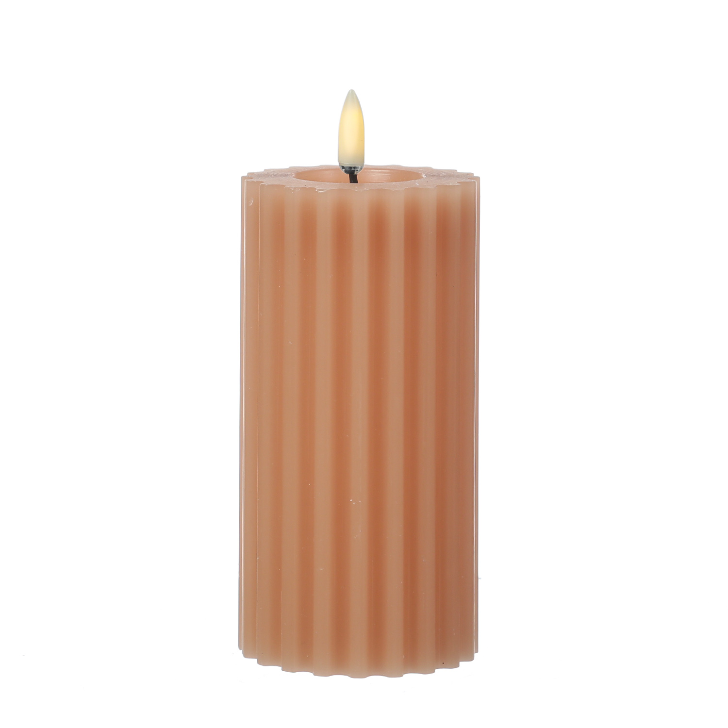LED Kerze LIV - gerillt - Echtwachs - warmweiße 3D Flamme - H: 17,5cm - D: 7,5cm - Timer - altrosa LED Kerze LIV - gerillt - Echtwachs - warmweiße 3D Flamme - H: 17,5cm - D: 7,5cm - Timer - altrosa