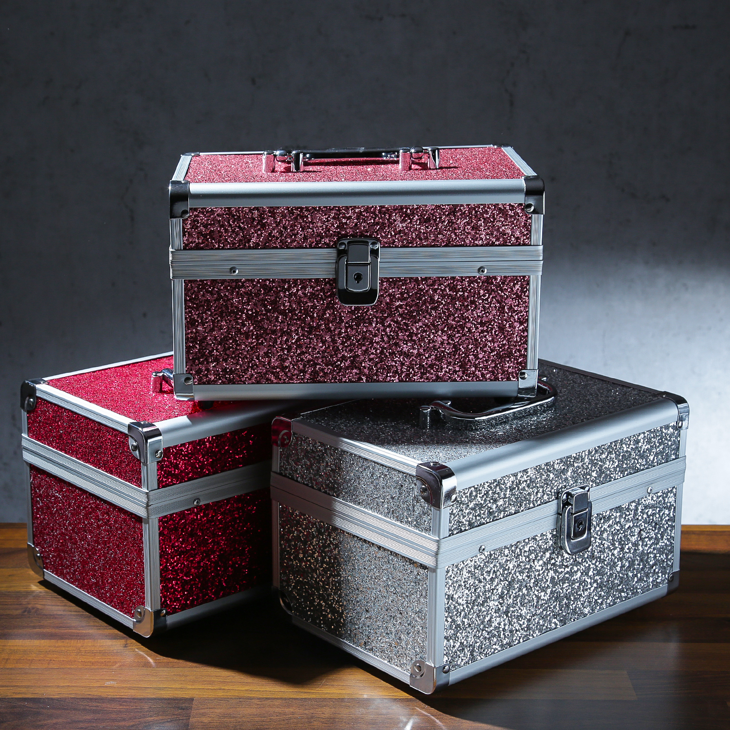 MARELIDA® Schmuckkoffer in Silber mit Glitzeroptik | Premium Schmuckkästchen für Schmuck MARELIDA® Schmuckkoffer in Silber mit Glitzeroptik | Premium Schmuckkästchen für Schmuck