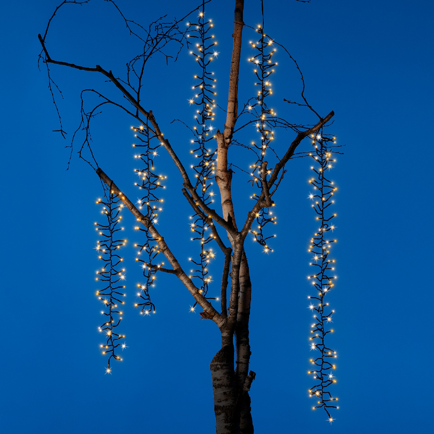 LED Lichterkette Kaskadenbeleuchtung - 18 Stränge - 1080 warmweiße/bernsteinfarbene LED - 8Funkt.