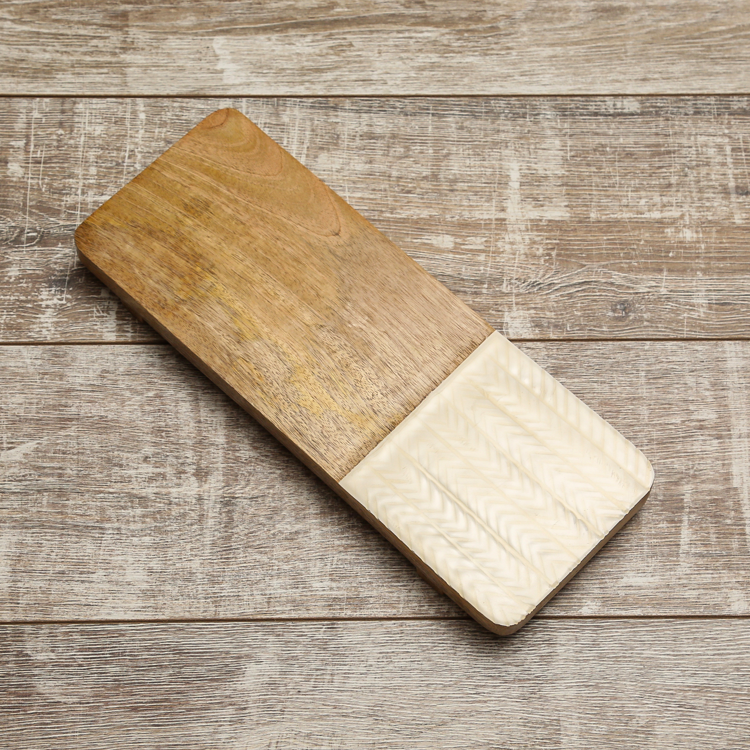 Holztablett - Serviertablett - Dekotablett - rechteckig - Mangoholz - L: 40cm B: 15cm - natur, weiß