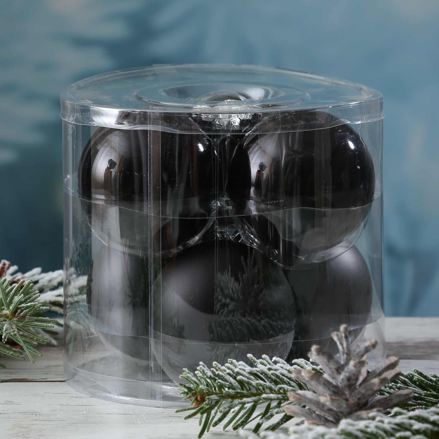 Christbaumkugel - Weihnachtsbaumkugel - Glas - D: 8cm - glänzend und matt - schwarz - 6er Set