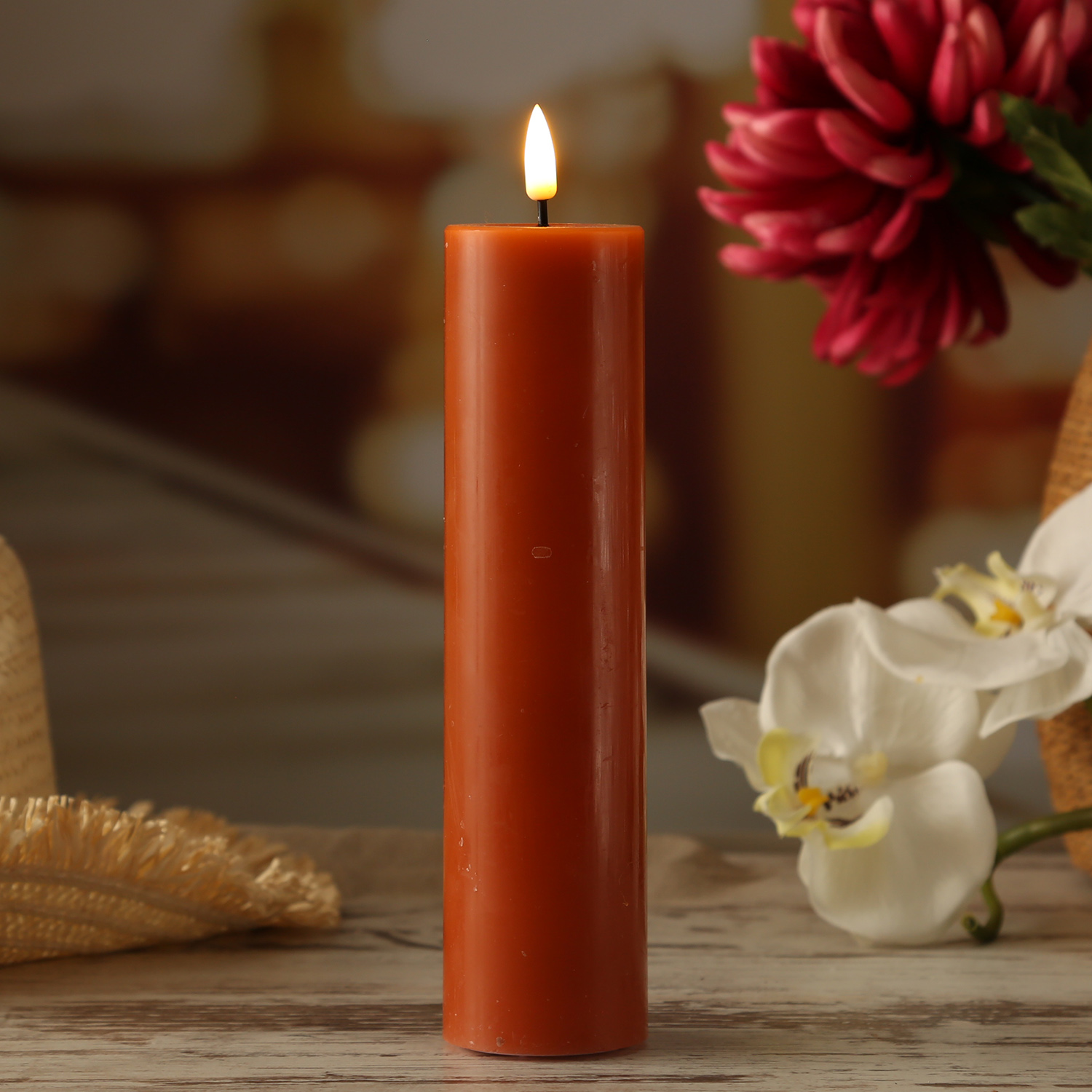 LED Stumpenkerze MIA - Echtwachs - realistische 3D Flamme - H: 20cm - D: 5cm - orange LED Stumpenkerze MIA - Echtwachs - realistische 3D Flamme - H: 20cm - D: 5cm - orange