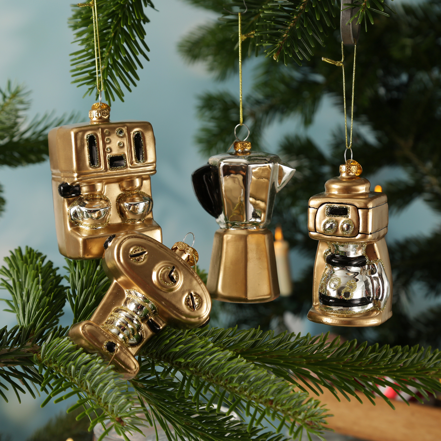 Weihnachtsbaumschmuck Kaffeevollautomat - Glas - Christbaumschmuck Kaffeemaschine - H: 9cm