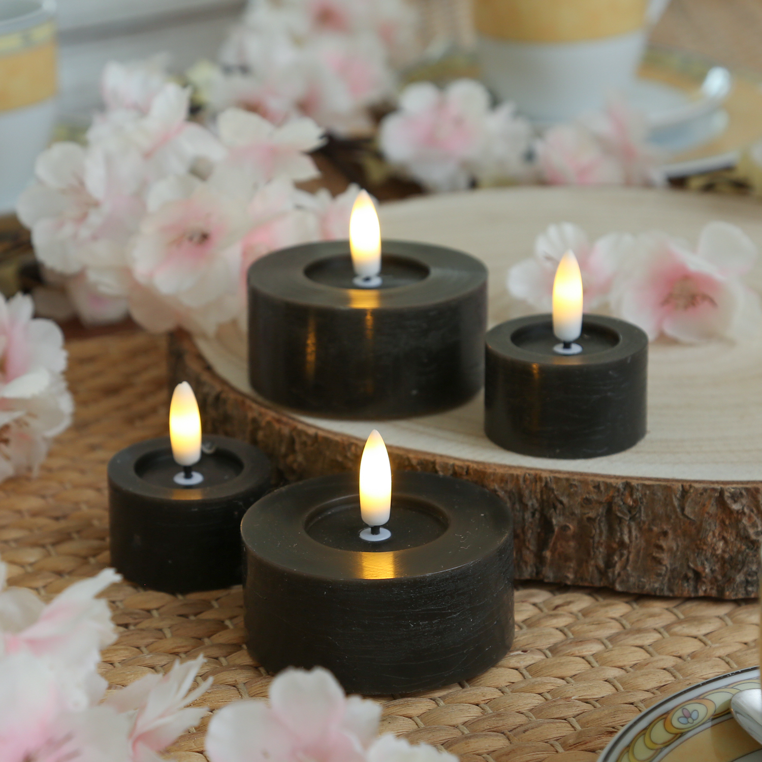 LED Teelichter LINA - Rustik-Optik - Echtwachs - Timer - mit Batterien - D: 4,5cm H: 5cm - 2St.