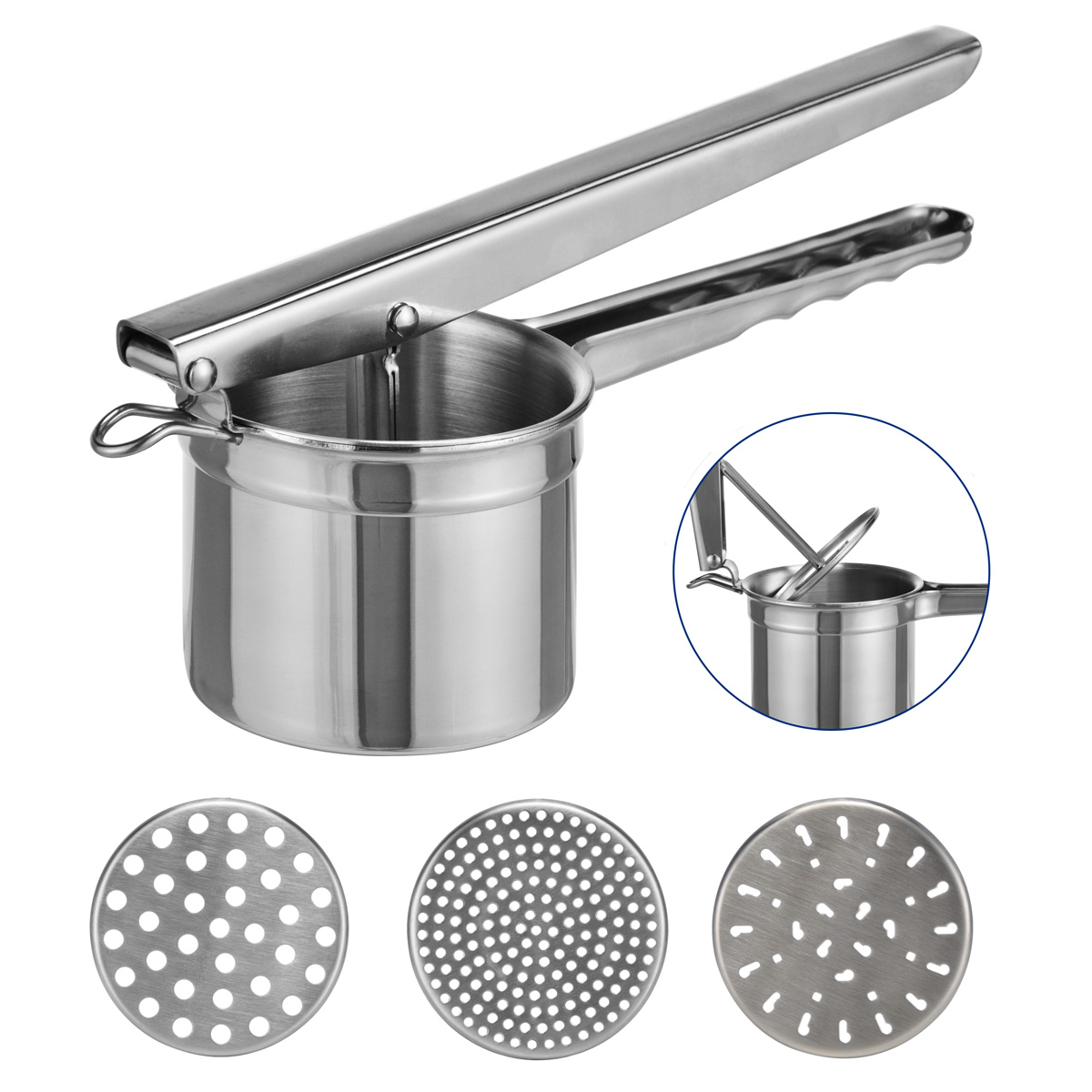 Kartoffel- und Spätzlepresse - 3 Lochscheiben - Edelstahl