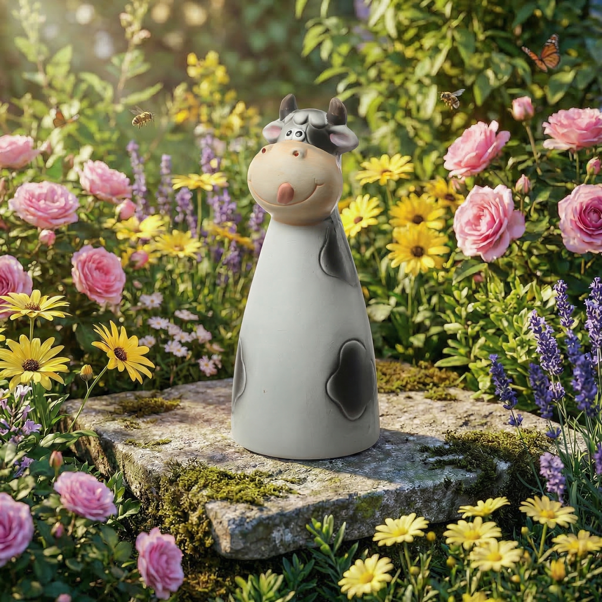 Gartenfigur Kuh - Zaunhocker aus Terrakotta - Tierfigur für Zaun - H: 25cm