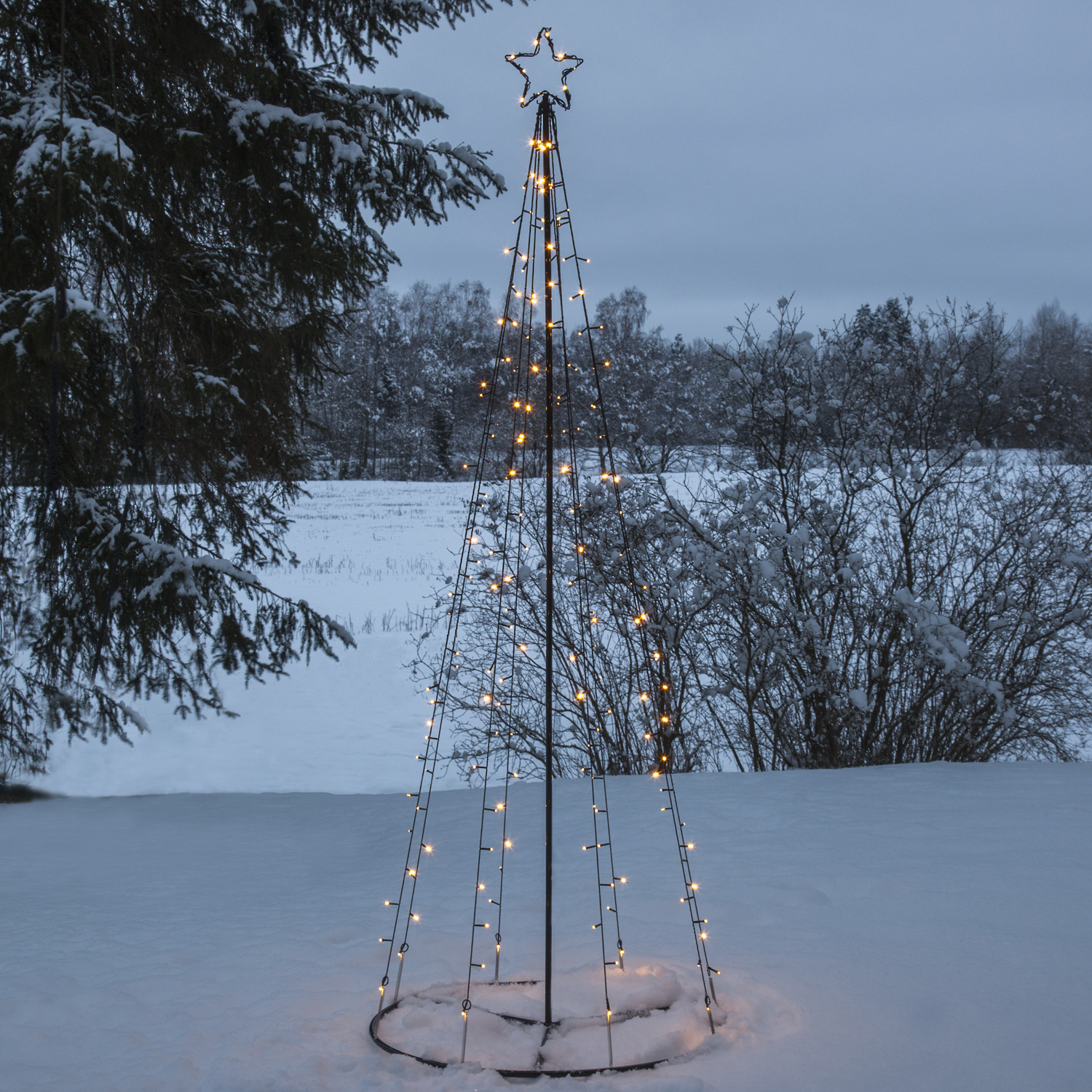 B-Ware LED Lichterbaum mit Sternspitze - 170 warmweiße LED - 17 funkelnde LED - H.: 210cm - für Außen