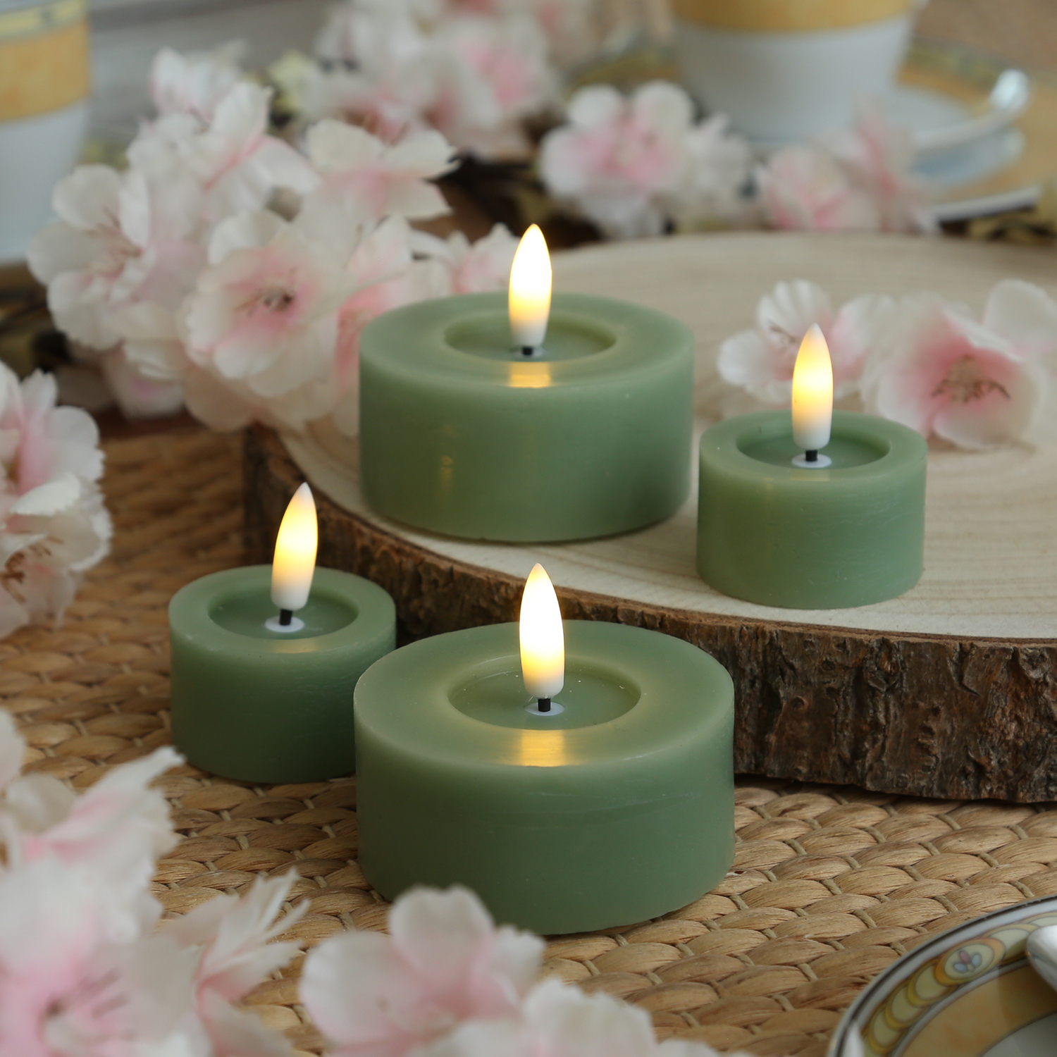 LED Teelichter LINA - Rustik-Optik - Echtwachs - Timer - mit Batterien - D: 4,5cm H: 5cm - 2St.