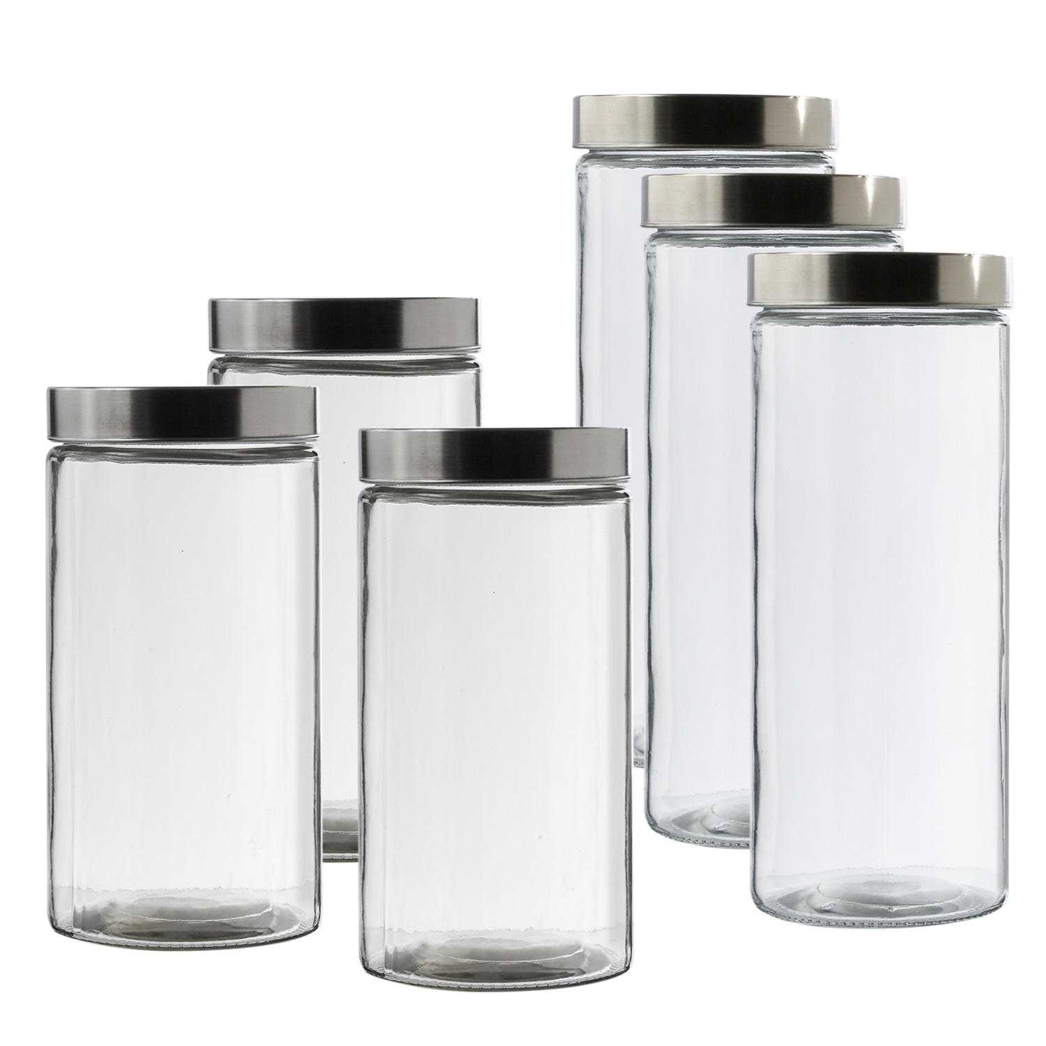 Vorratsdose XL und L - Glas mit Edelstahldeckel - 2,2/1,7 Liter - 3xXL - 3xL - 6er Set
