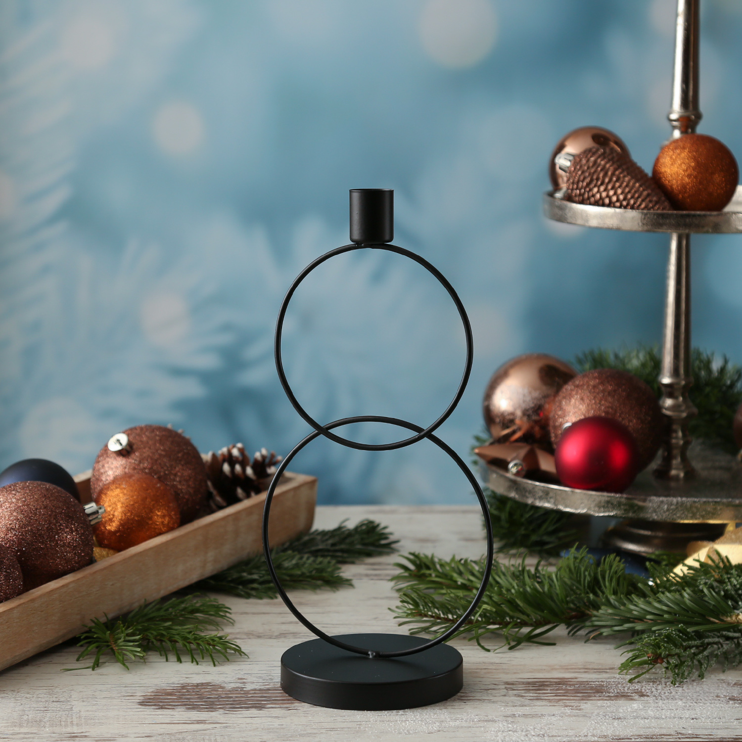 Stabkerzenhalter - Kerzenständer - 2 Ringe - Eisen - H: 29cm - schwarz Stabkerzenhalter - Kerzenständer - 2 Ringe - Eisen - H: 29cm - schwarz