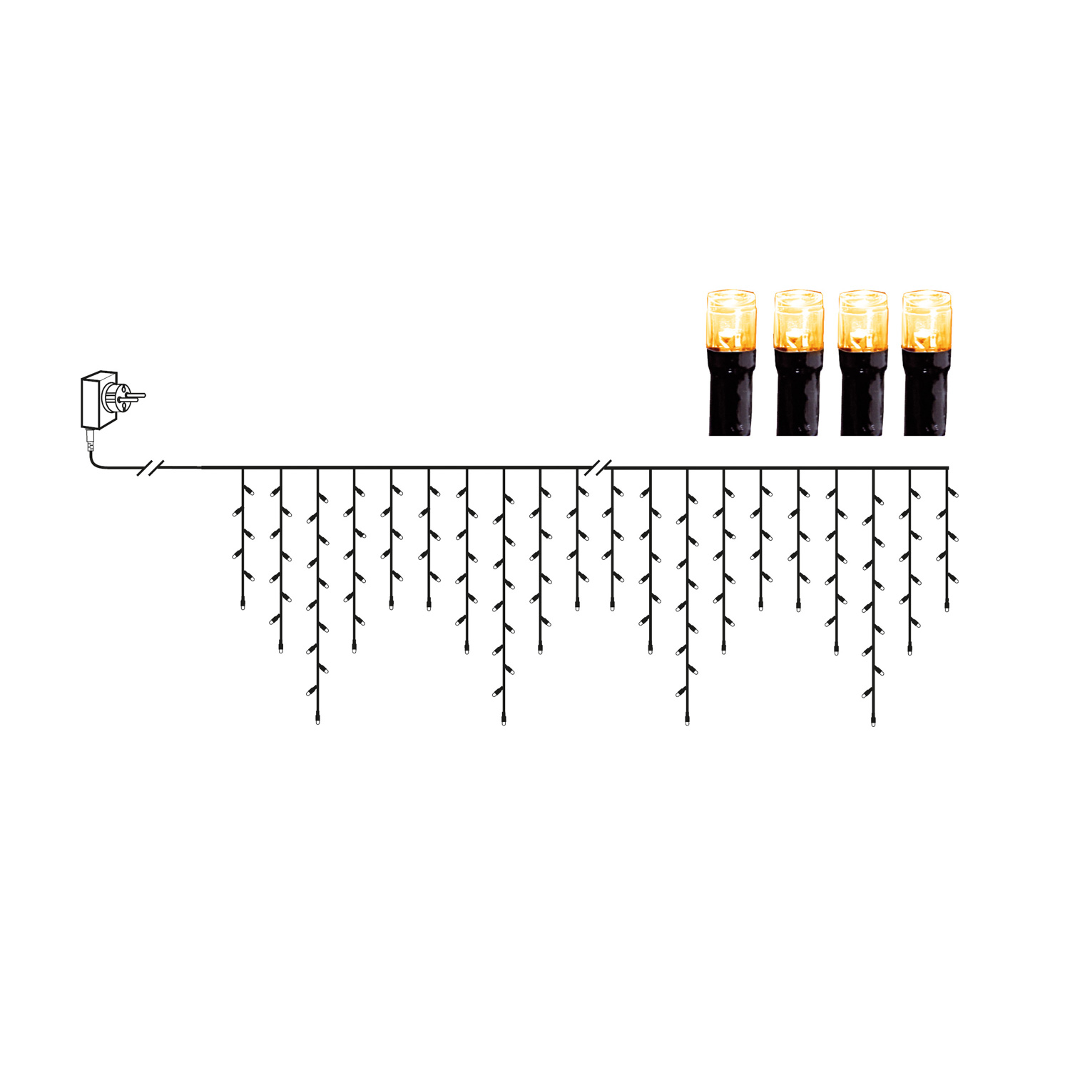 LED Lichtvorhang - Serie LED - outdoor - 480 ultra warmweiße LED - L: 11,9m, H: 55cm - schwarzes Kabel LED Lichtvorhang - Serie LED - outdoor - 480 ultra warmweiße LED - L: 11,9m, H: 55cm - schwarzes Kabel