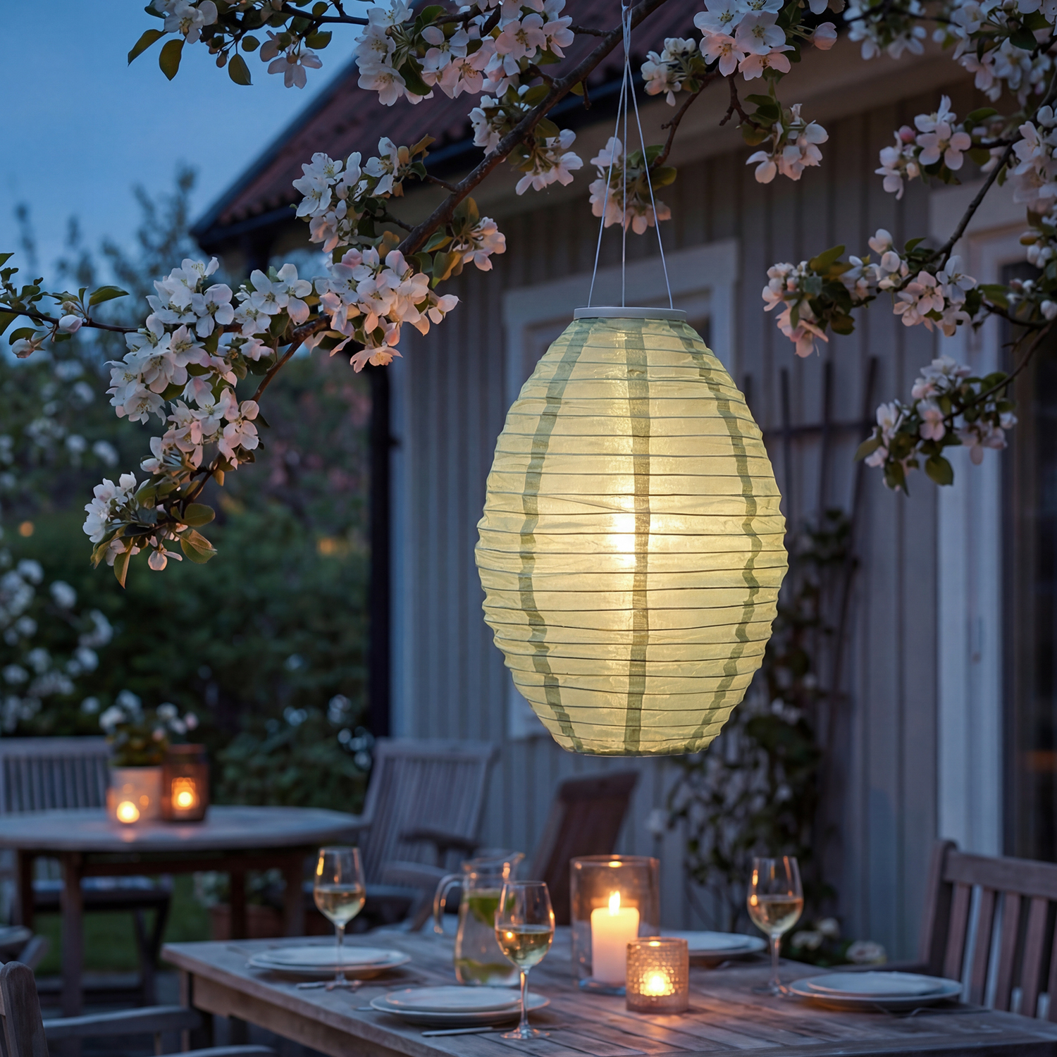 LED Solar Lampions oval - warmweiße LED - H: 33cm - D: 22cm - Lichtsensor - bunt - 4er Set