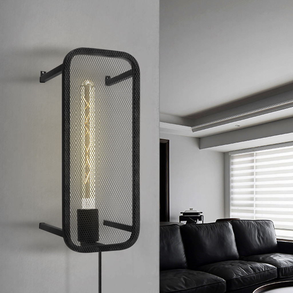 Moderne Wandlampe WEAVE schwarz - für Filament LED Leuchtmittel - 38cm x 15cm - E27