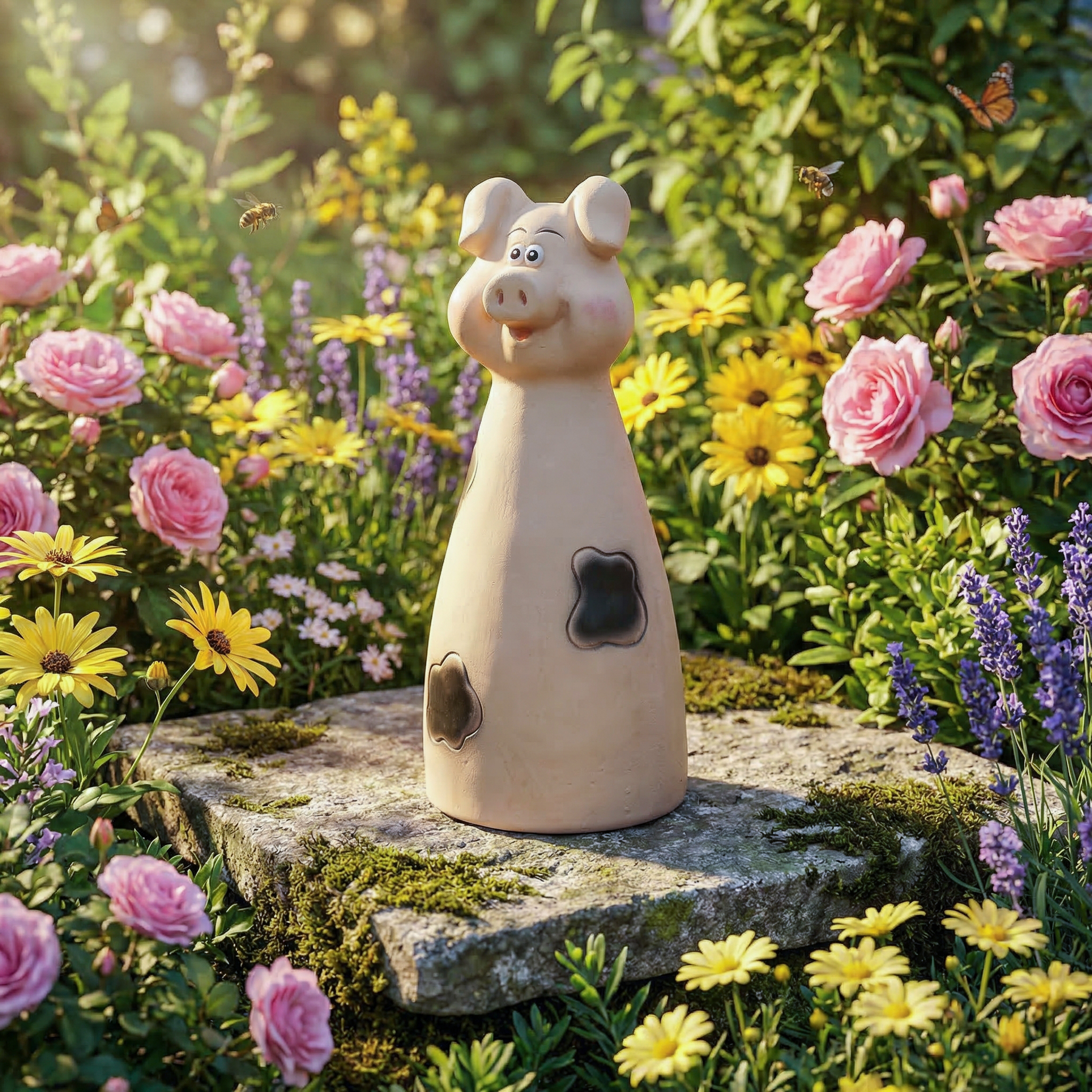 Gartenfigur Schwein - Zaunhocker aus Terrakotta - Tierfigur für Zaun - H: 25cm