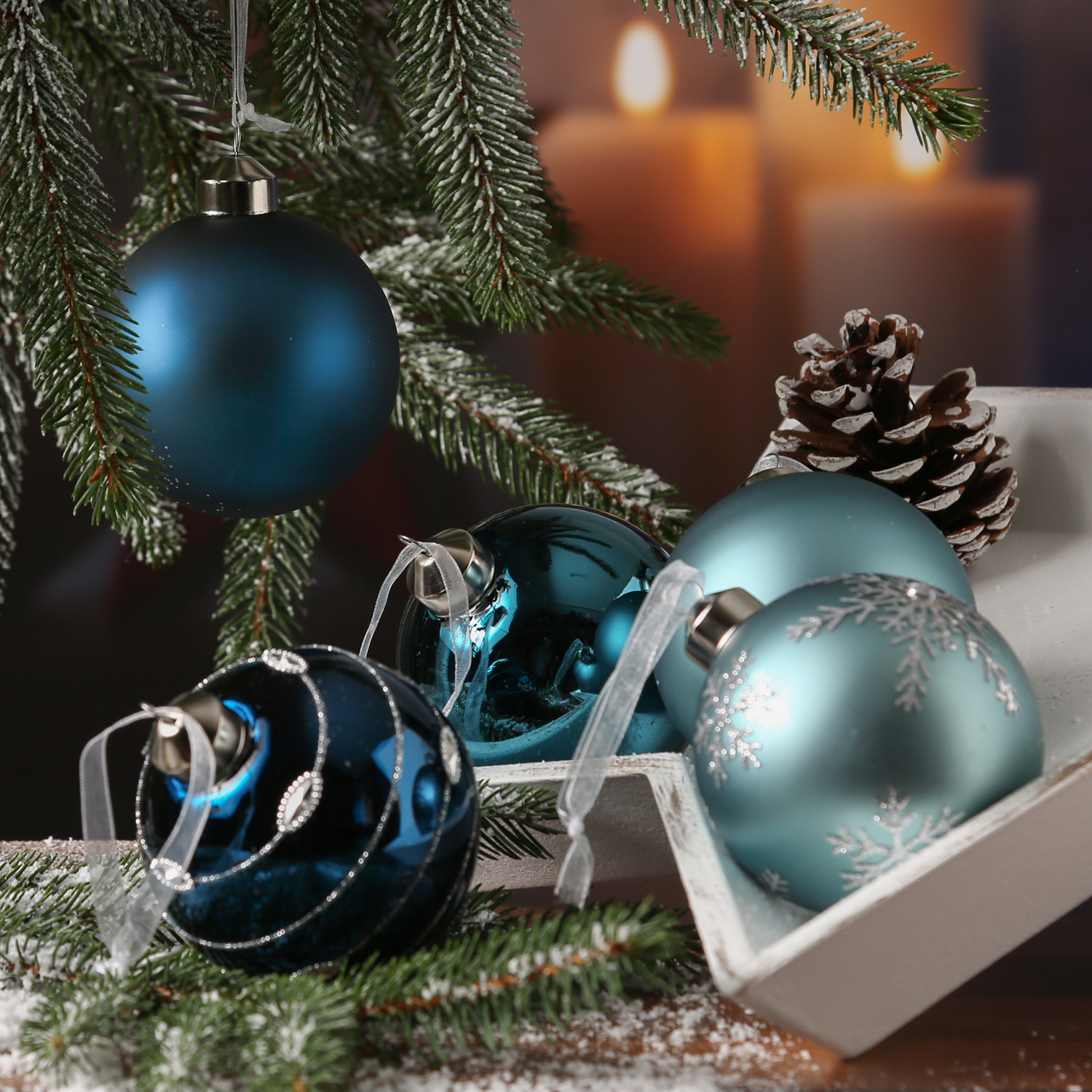 Christbaumkugel - Glas - D: 8cm - glänzend und matt - blau, dunkelblau - 6er Set Christbaumkugel - Glas - D: 8cm - glänzend und matt - blau, dunkelblau - 6er Set