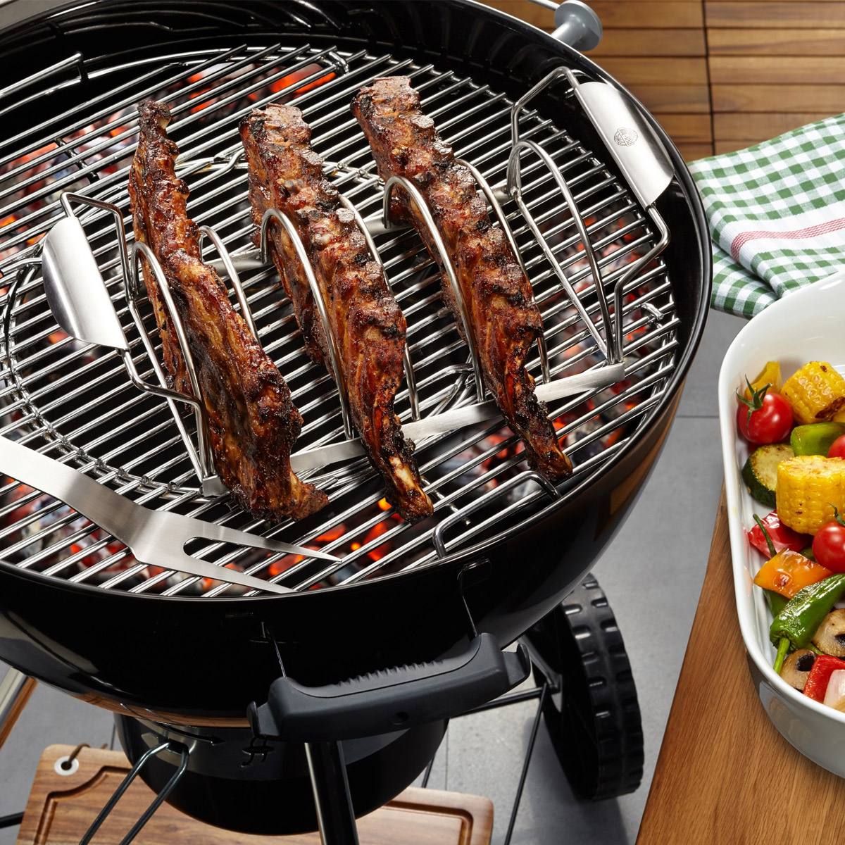 Spare Rib Halter - für 6 Portionen - Für Grill & Backofen - Edelstahl, spülmaschinenfest