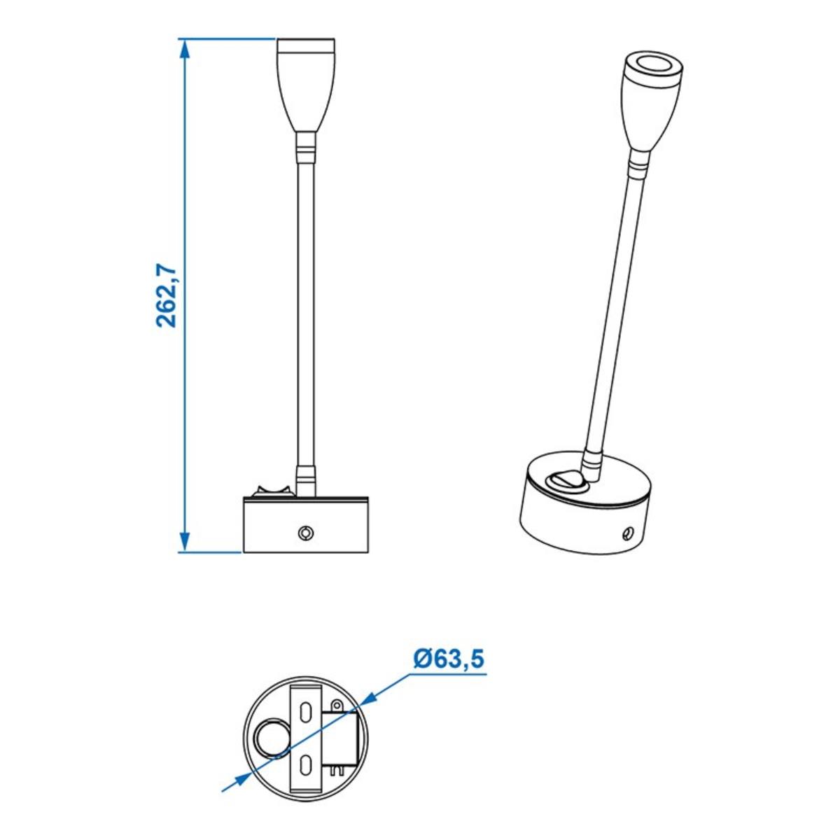 Aufbauspot LED mit flexiblem Schwanenhals 12V 120lm Ø65x110-260mm